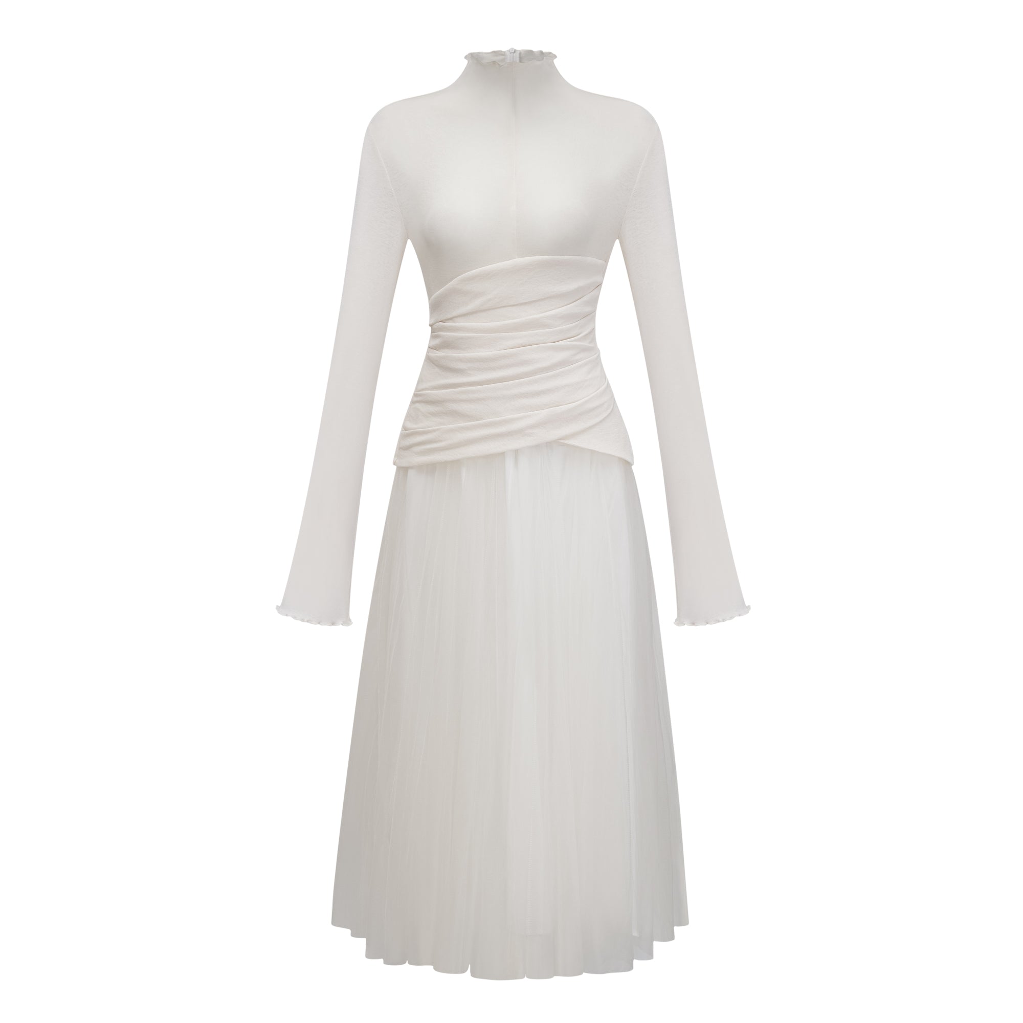 Lark White Tulle Panel Knit Midi Dress
