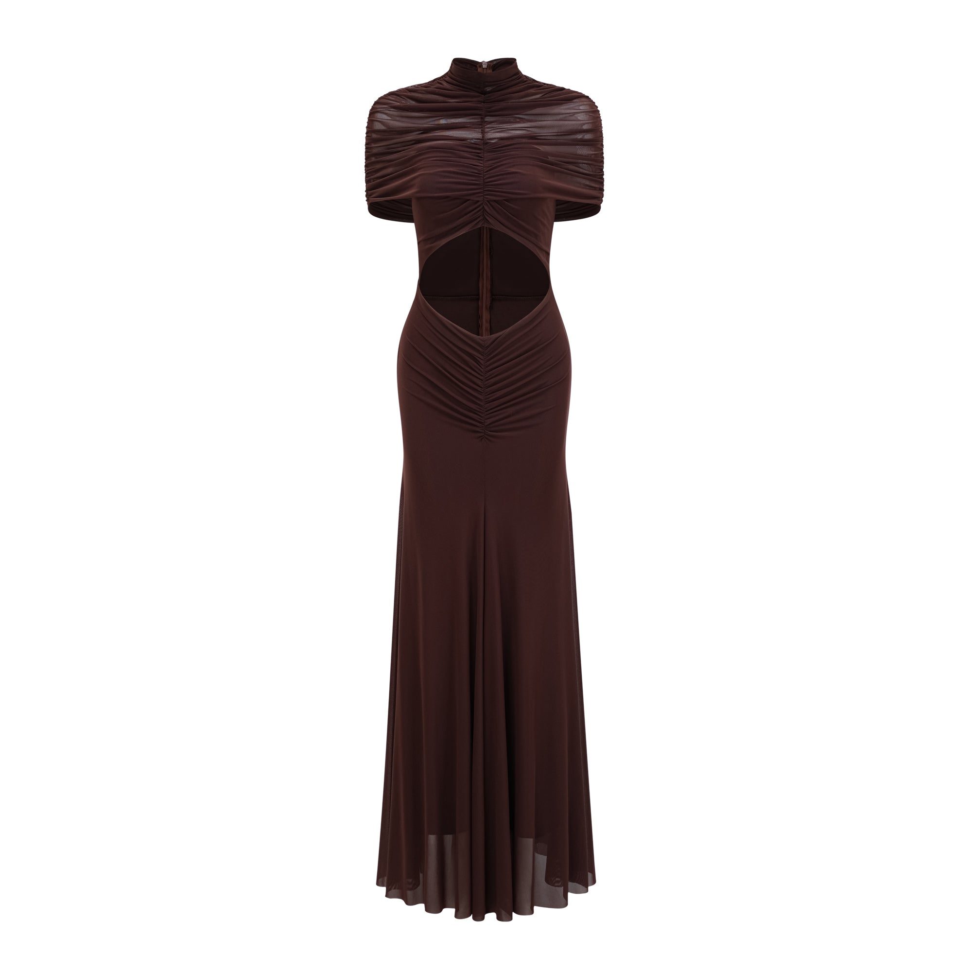 Bruna Cut-Out Ruched Mesh Maxi Dress