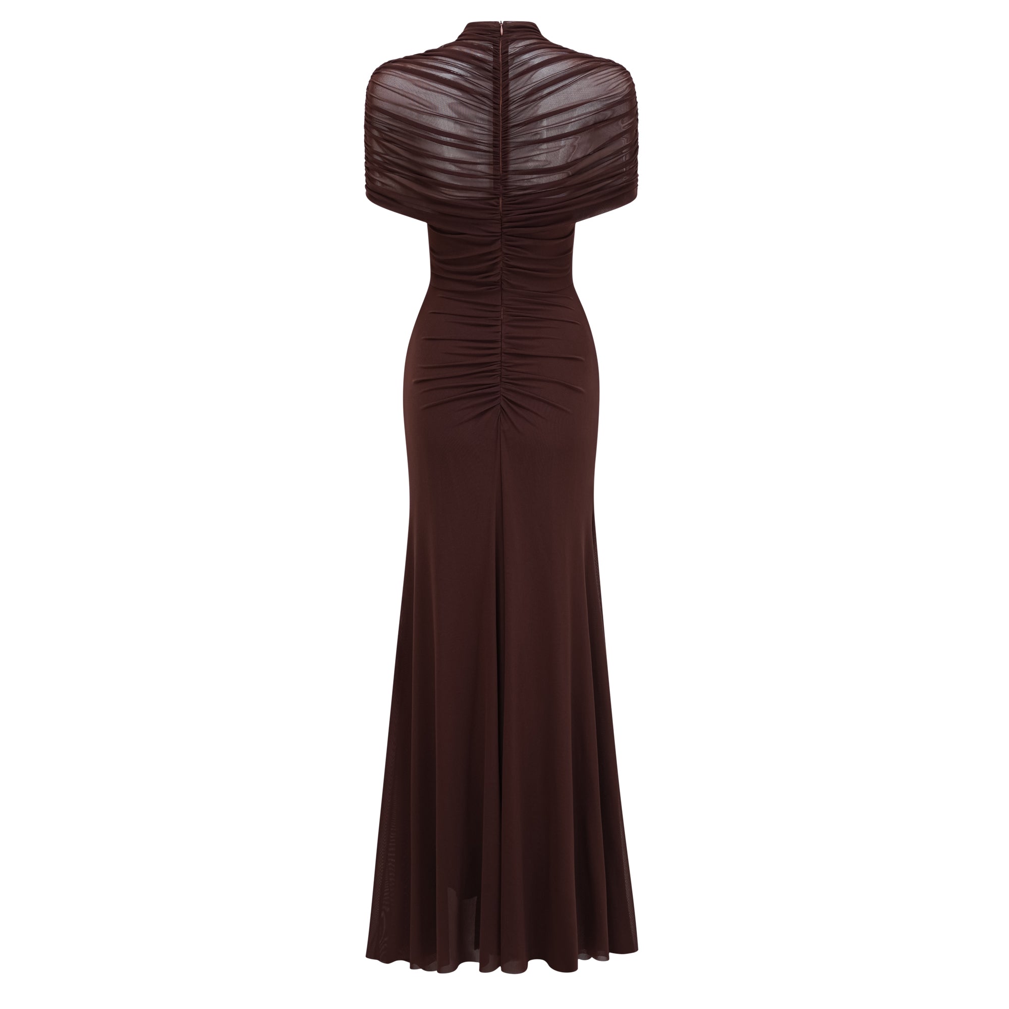 Bruna Cut-Out Ruched Mesh Maxi Dress