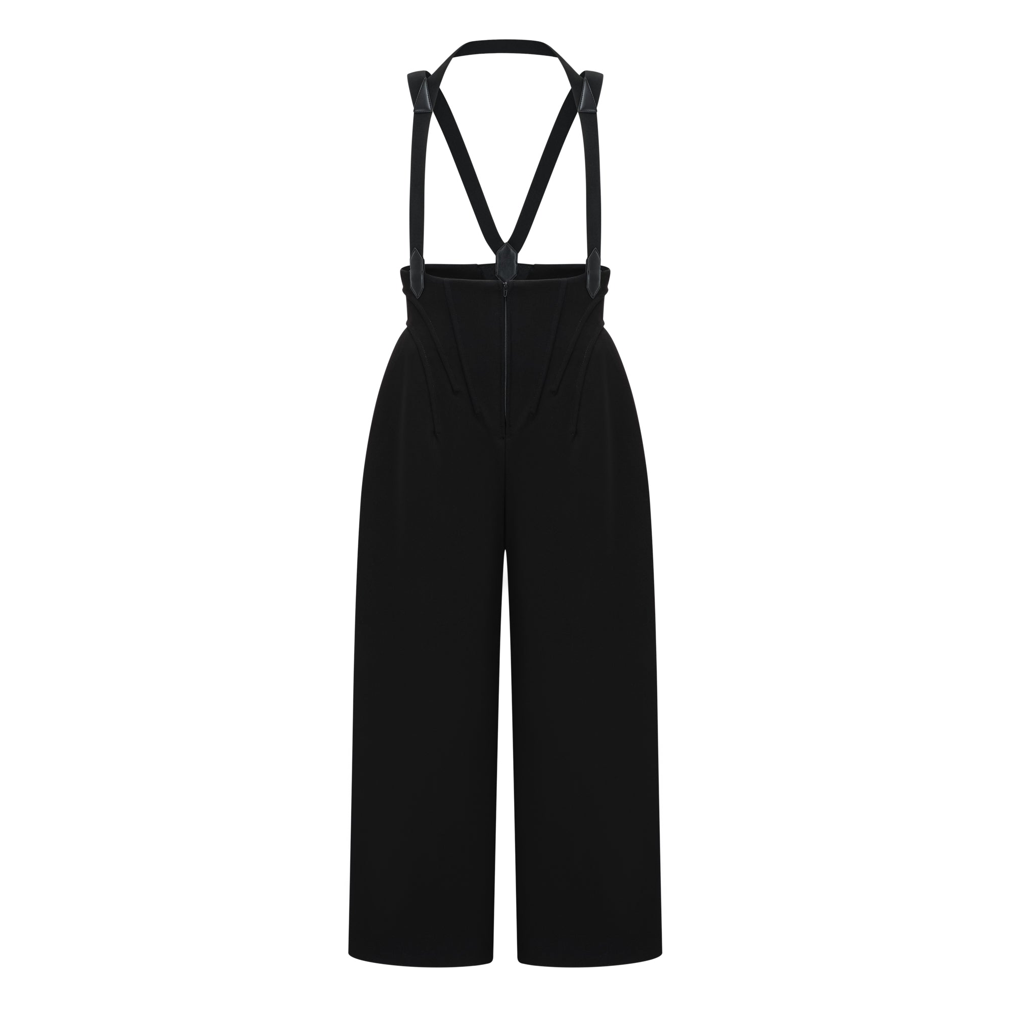 Ivona Black Boned Bodice Wide Leg Overalls
