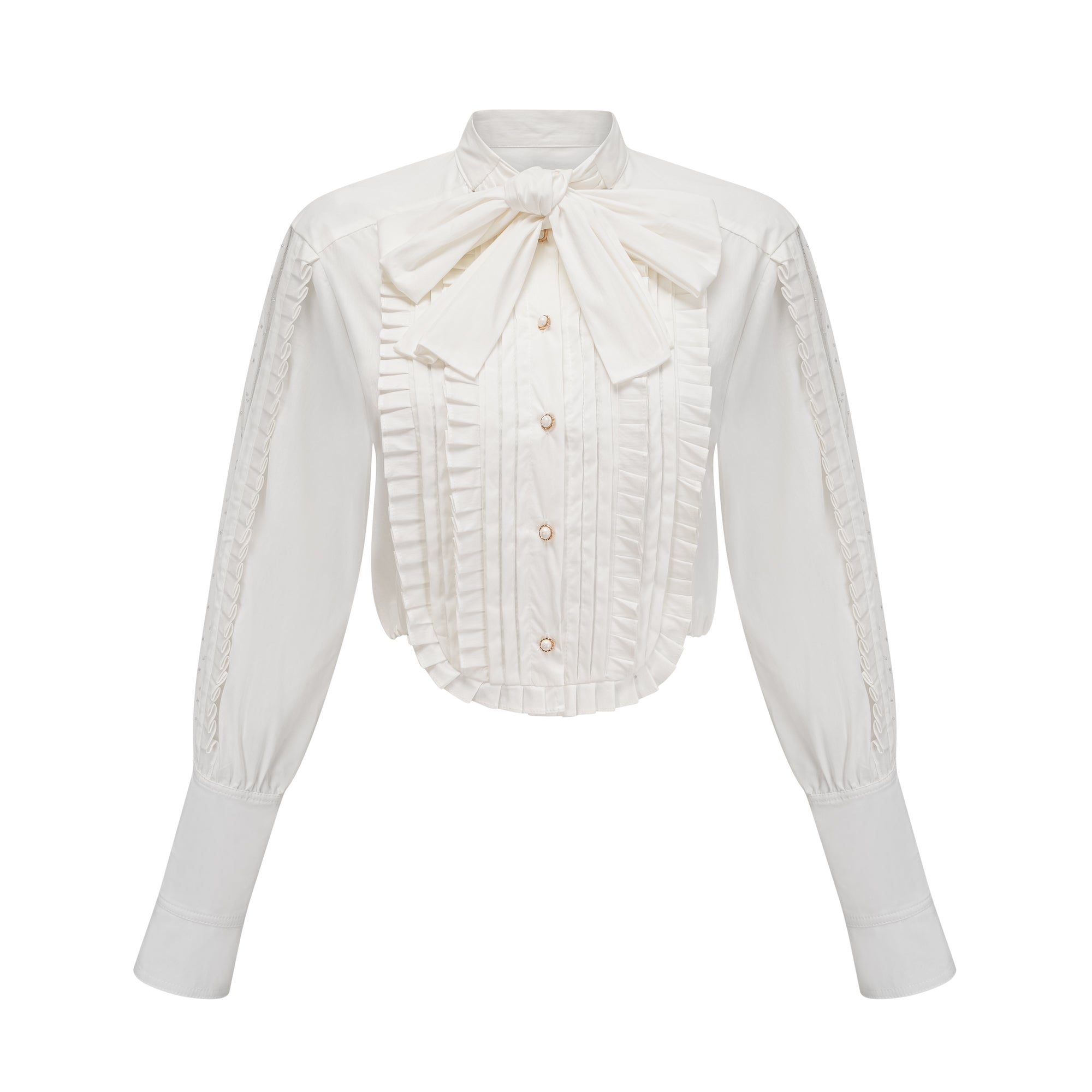 Céleste white pleated scarf-collar shirt