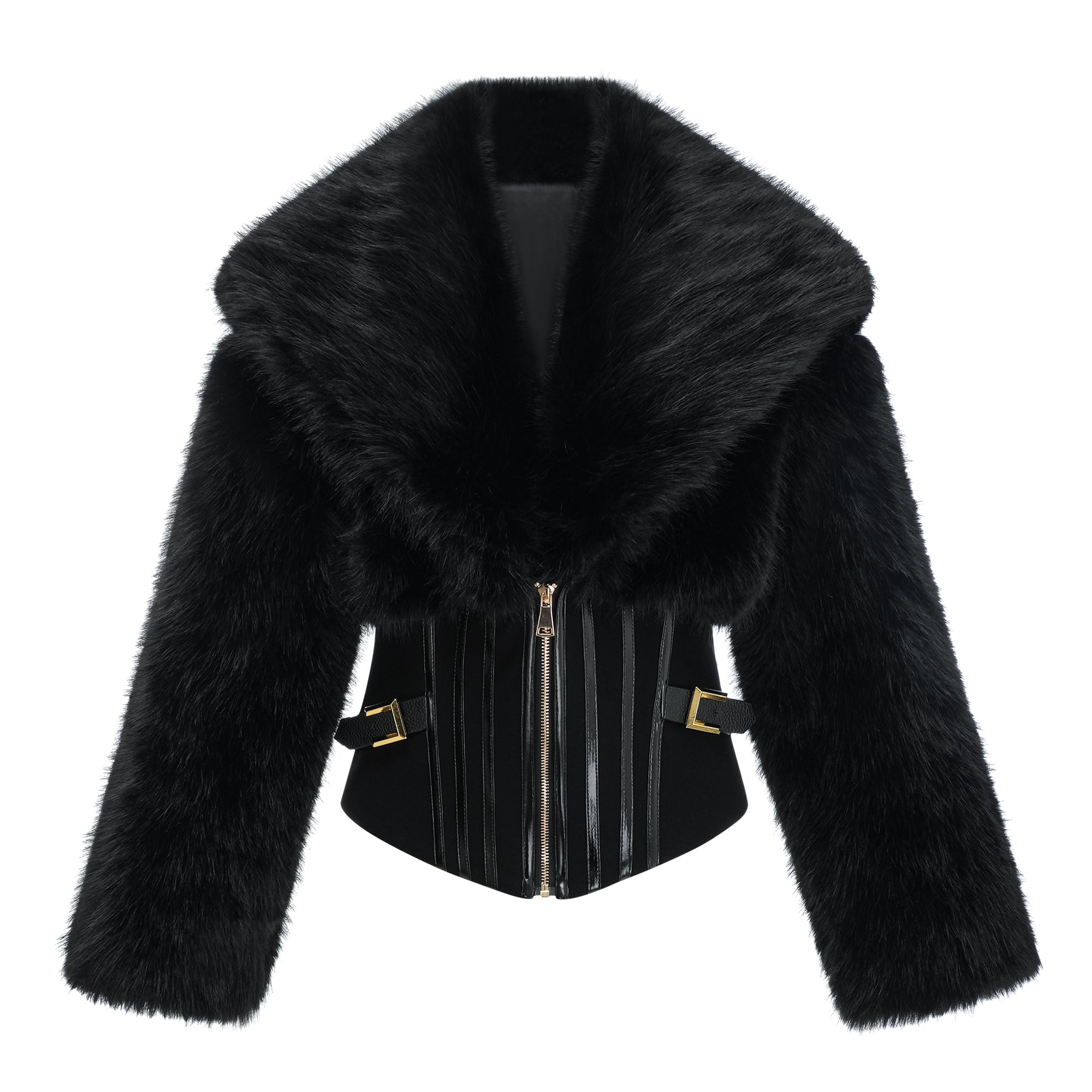 Alberta Black Faux-Fur Corset Panel Jacket