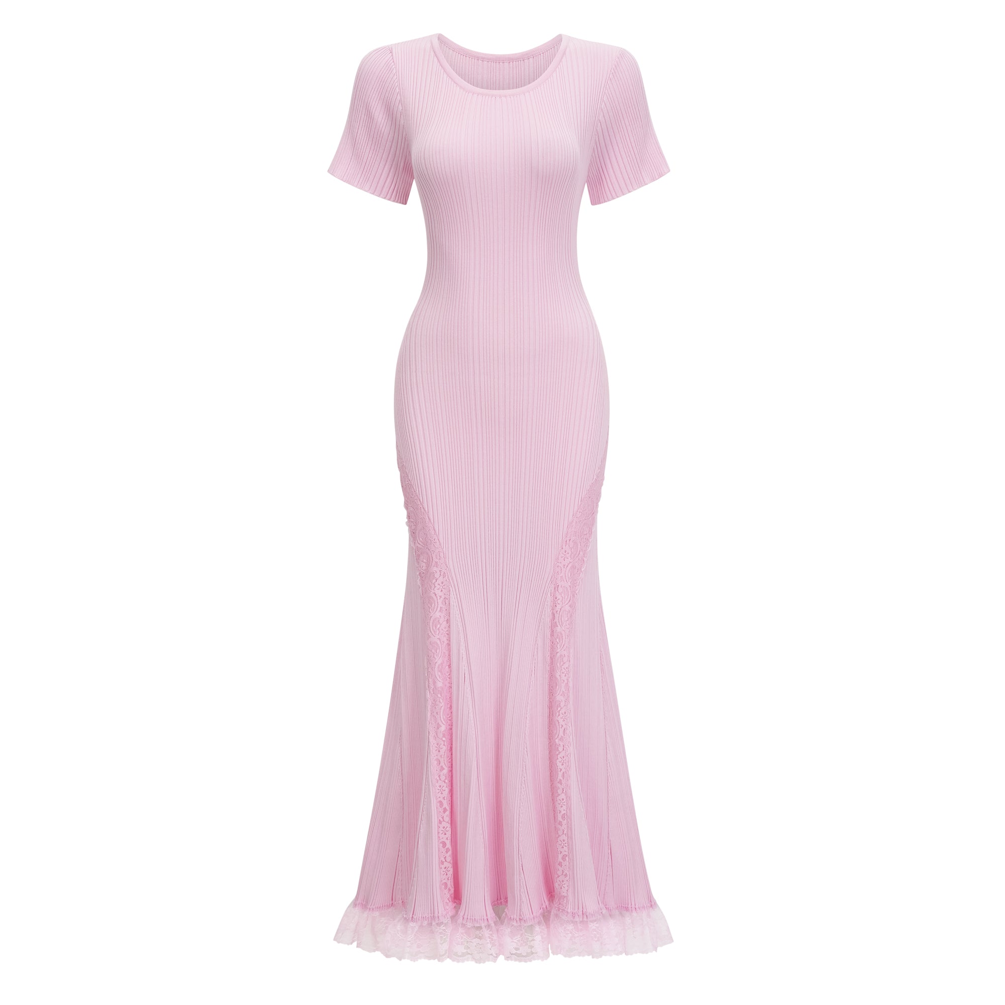 فستان ميدي من تاليا باللون الوردي مع حواف من الدانتيل