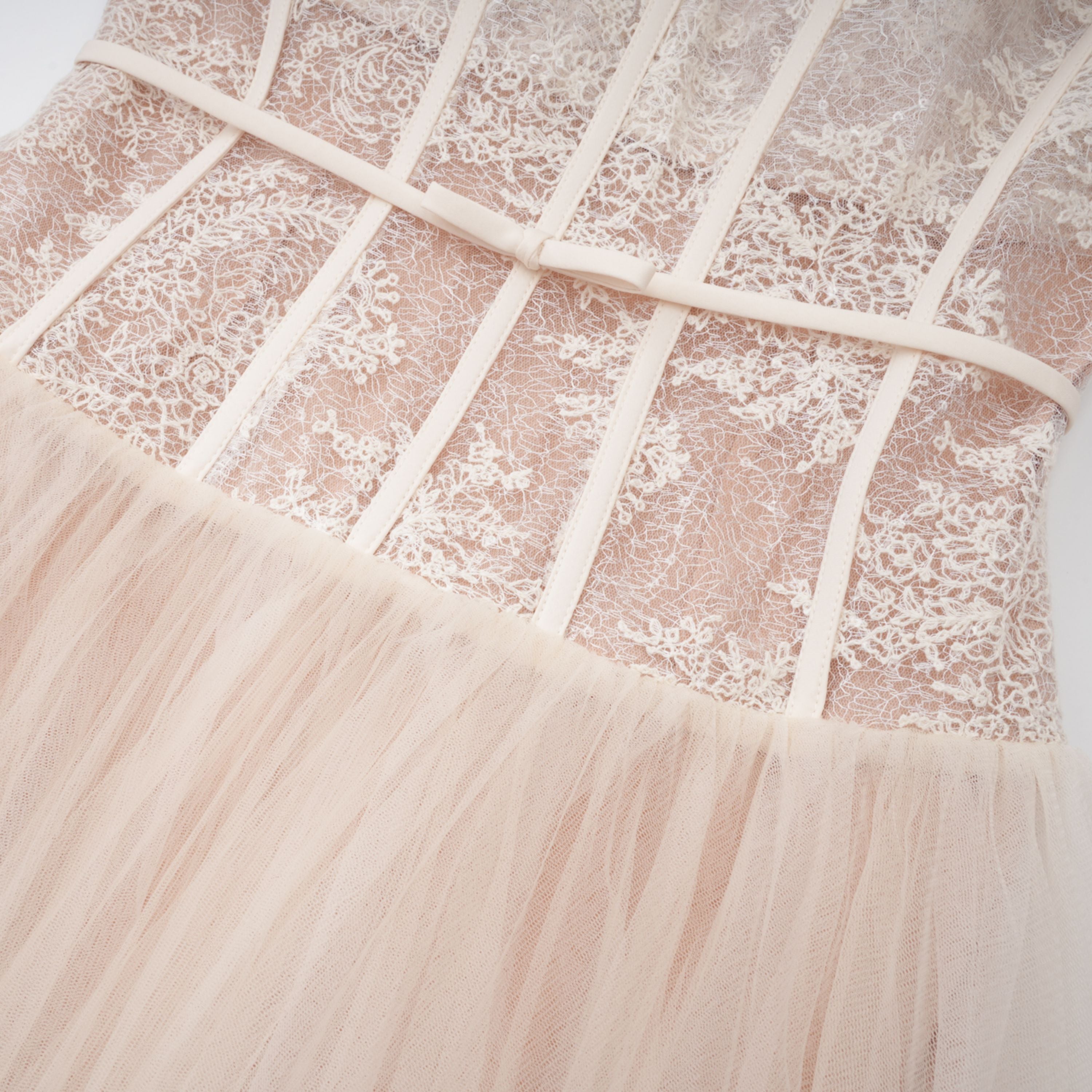 Mira Neutrals Lace Panel Tulle Midi Dress