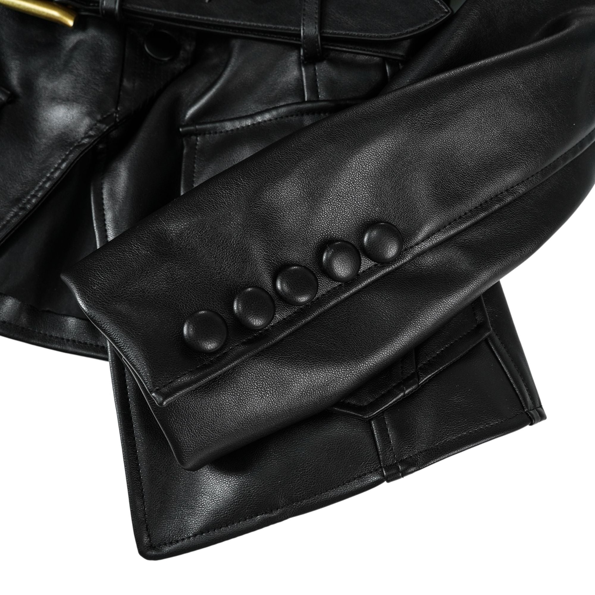 Isabel Black Belted Faux Leather Jacket