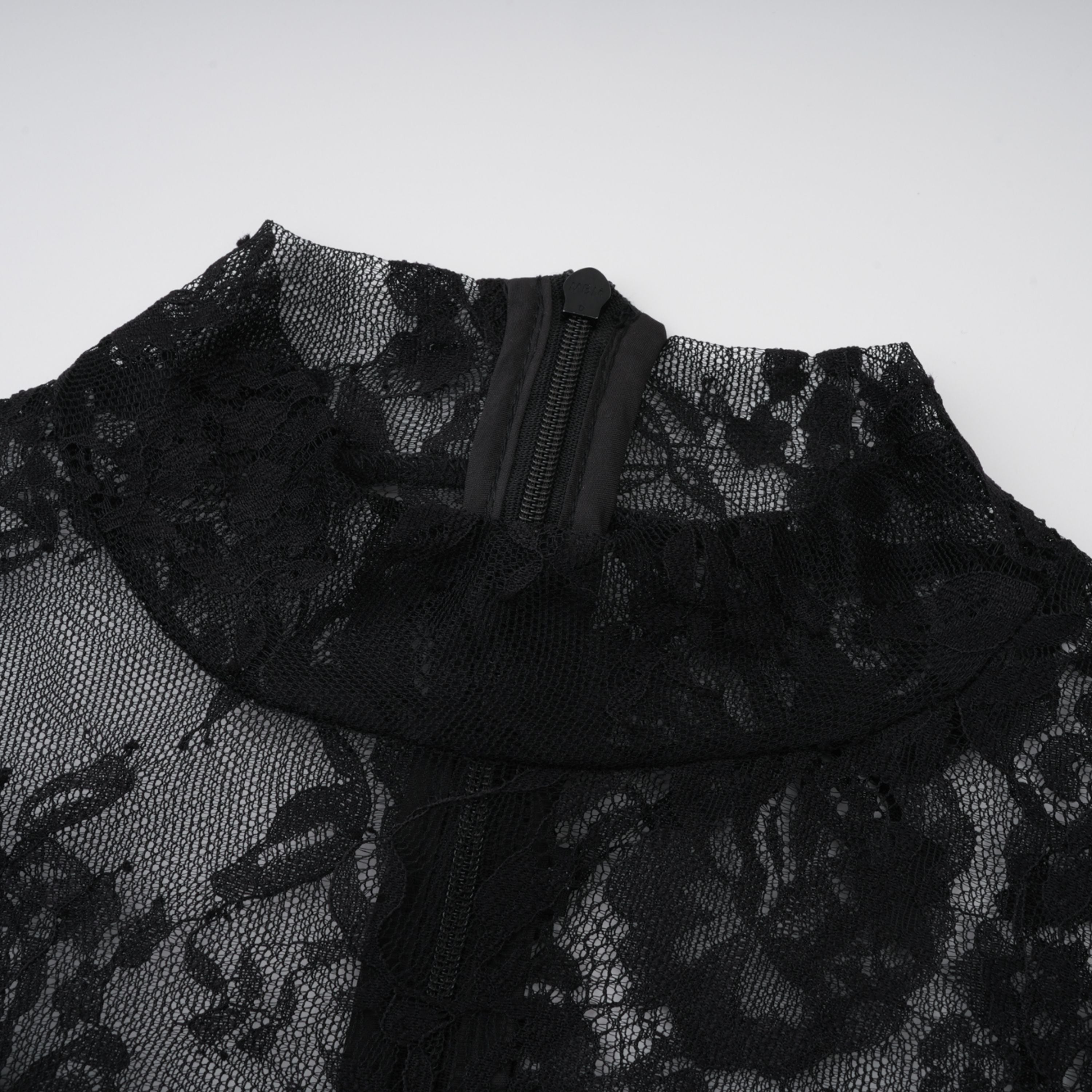 Roxane black floral-lace ruffled maxi dress