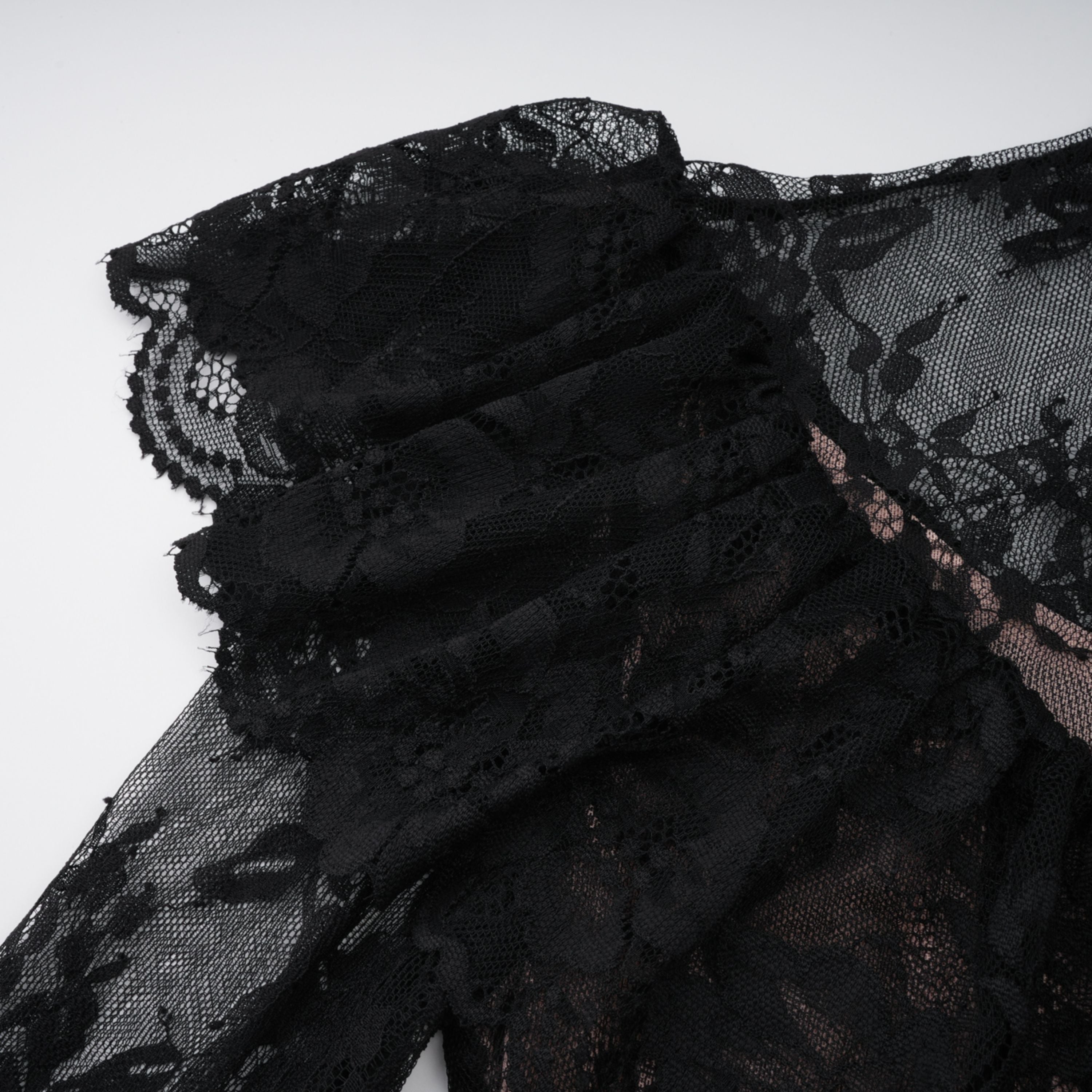 Roxane black floral-lace ruffled maxi dress