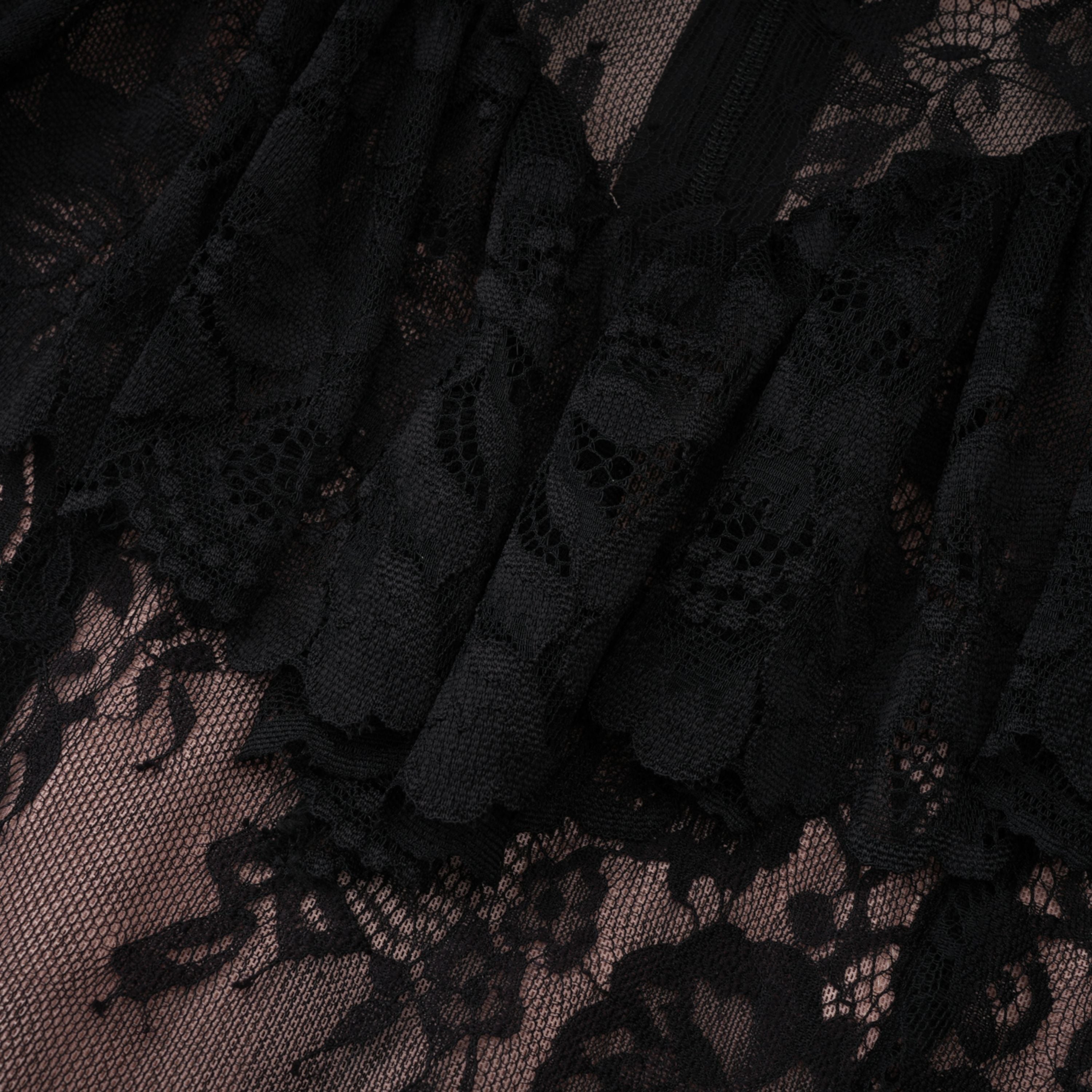 Roxane black floral-lace ruffled maxi dress