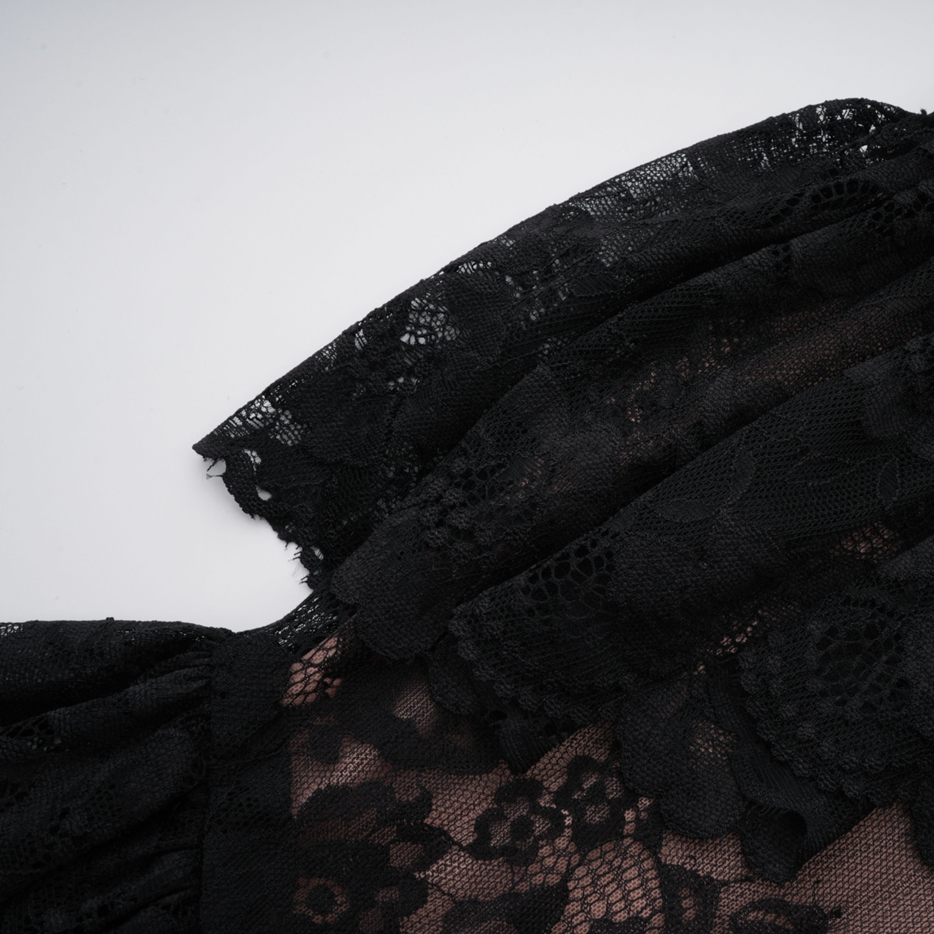 Roxane black floral-lace ruffled maxi dress