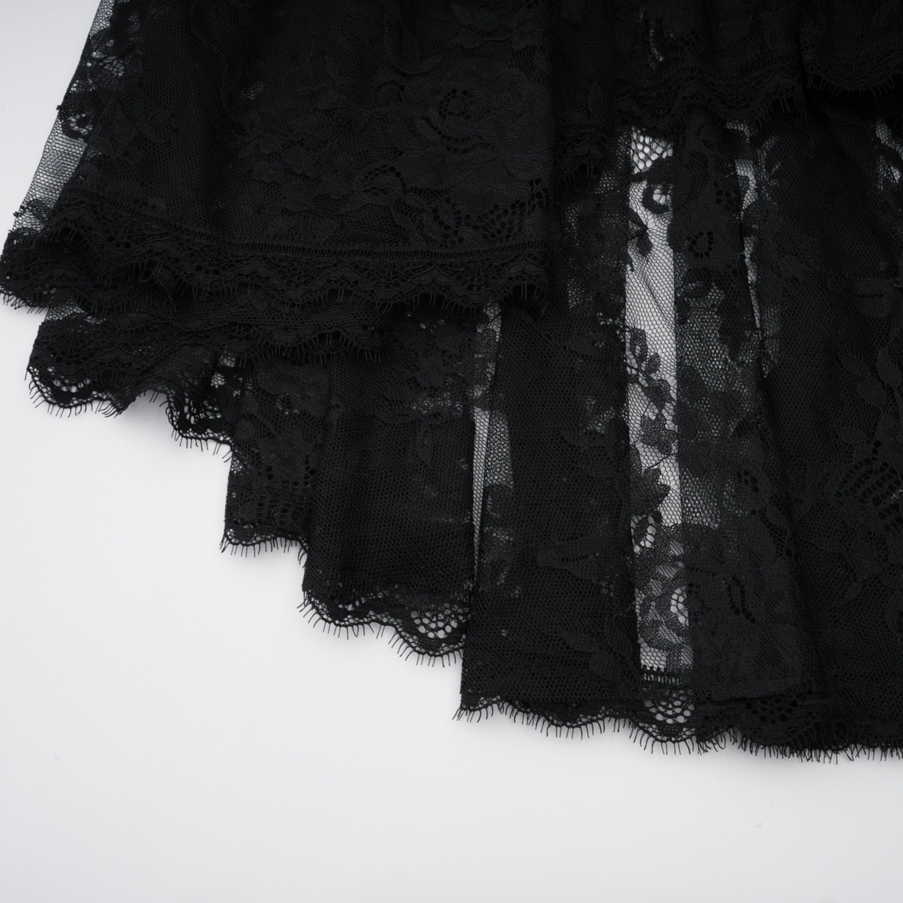 Roxane black floral-lace ruffled maxi dress