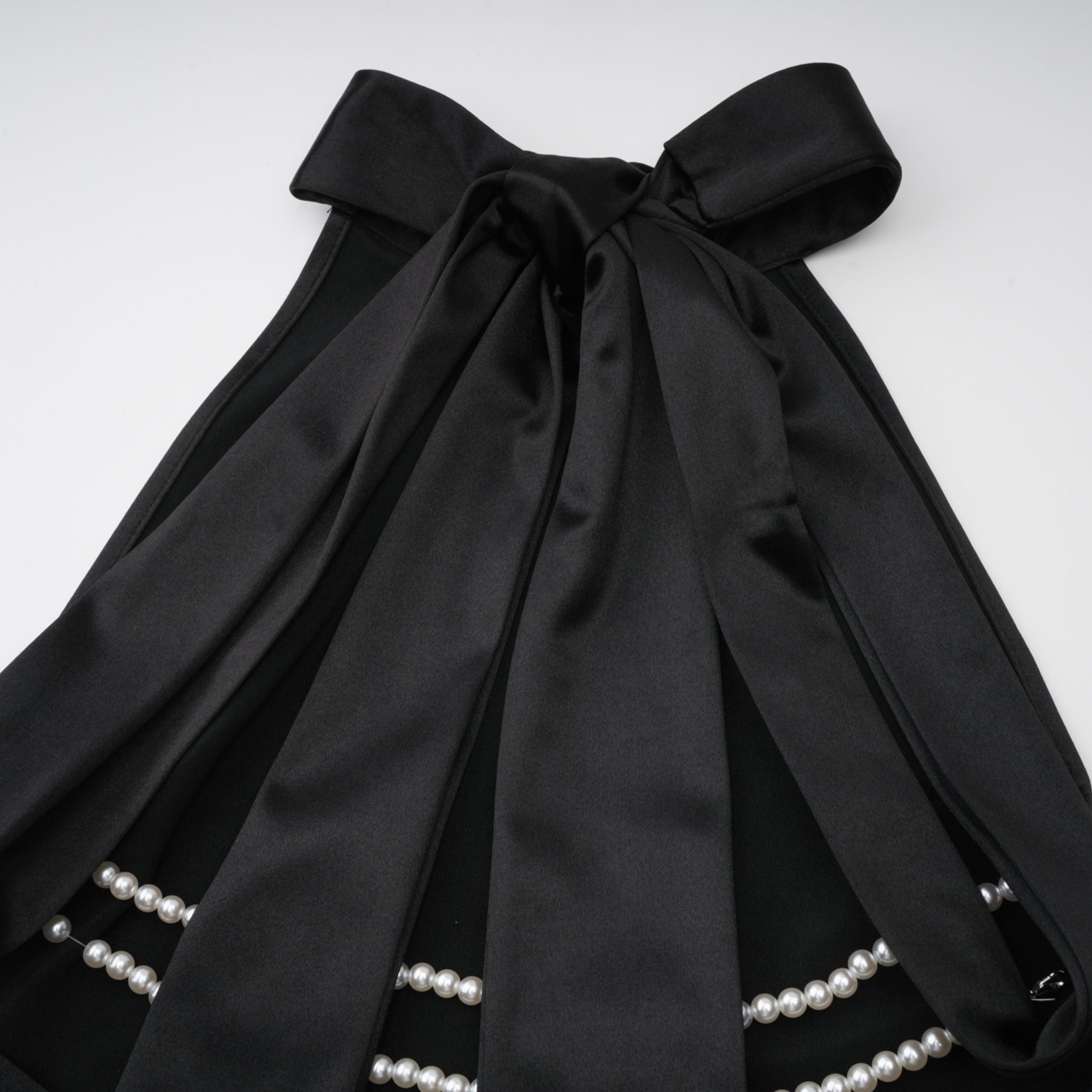 Ginevra black halterneck faux-pearl satin maxi dress