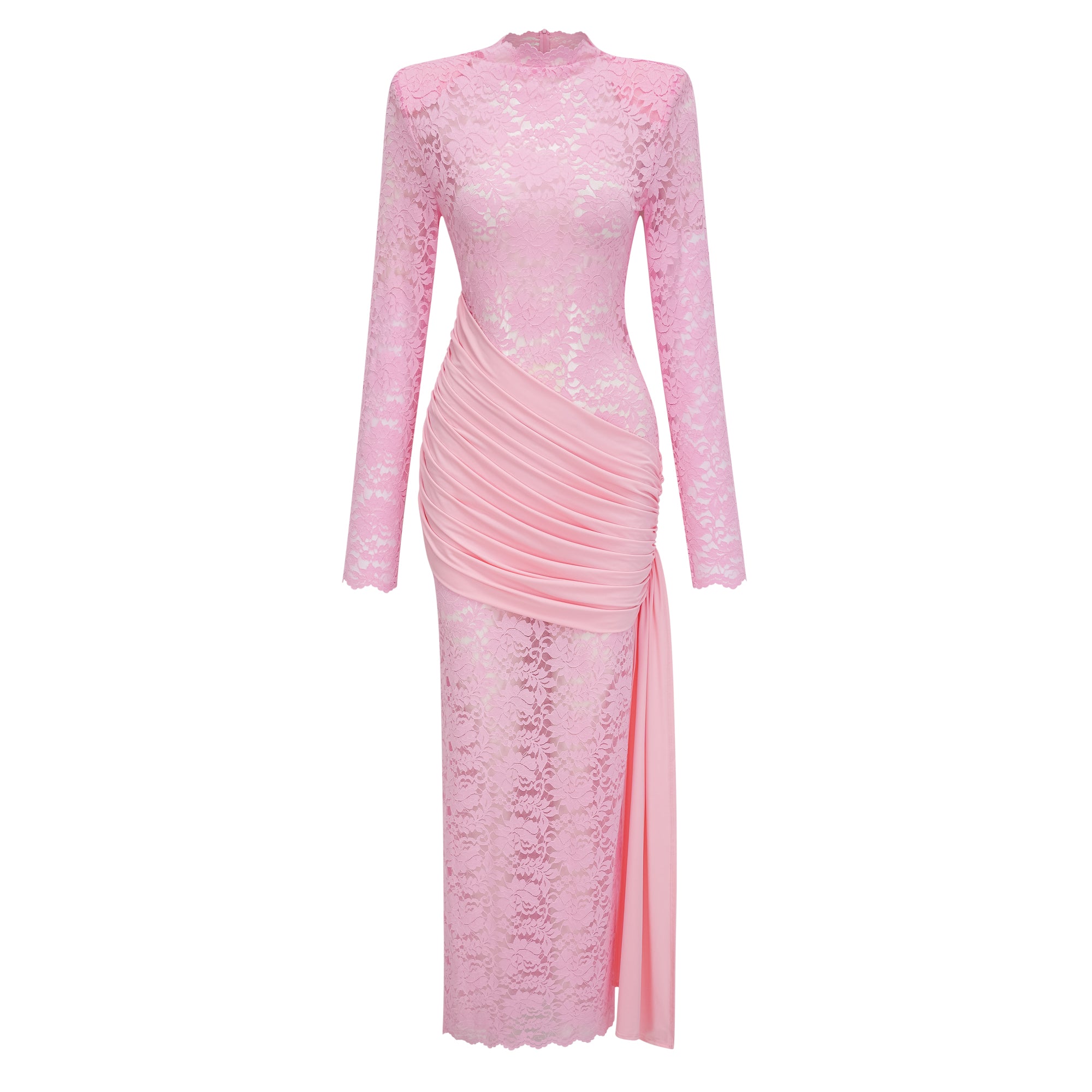 فستان نوريا ميدي من الدانتيل المزين بزخارف زهرية وشريط وردي