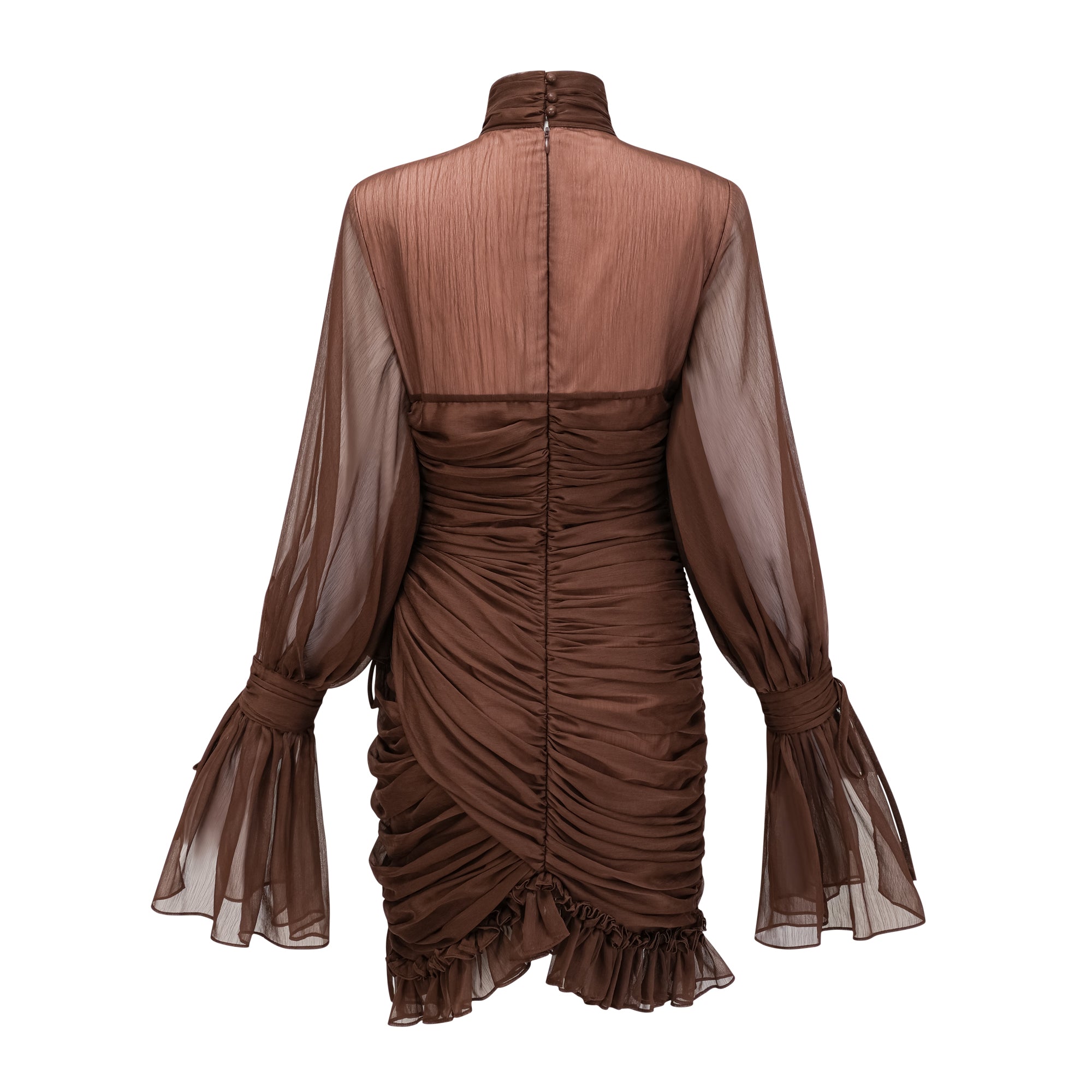 Jade Brown Ruched Tulle Mini Dress