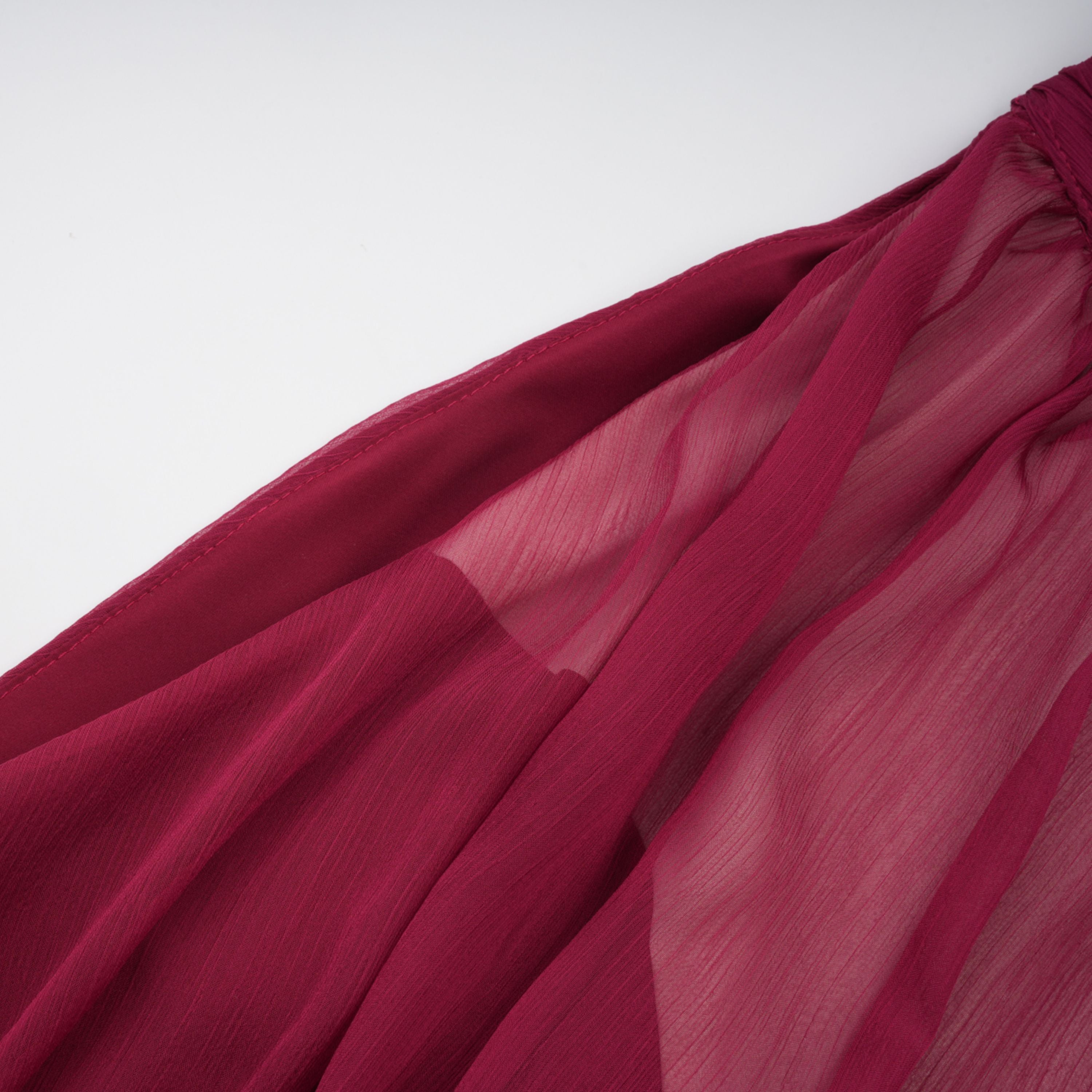 Éléna Burgundy Asymmetrical Ruffled Tulle Mini Dress