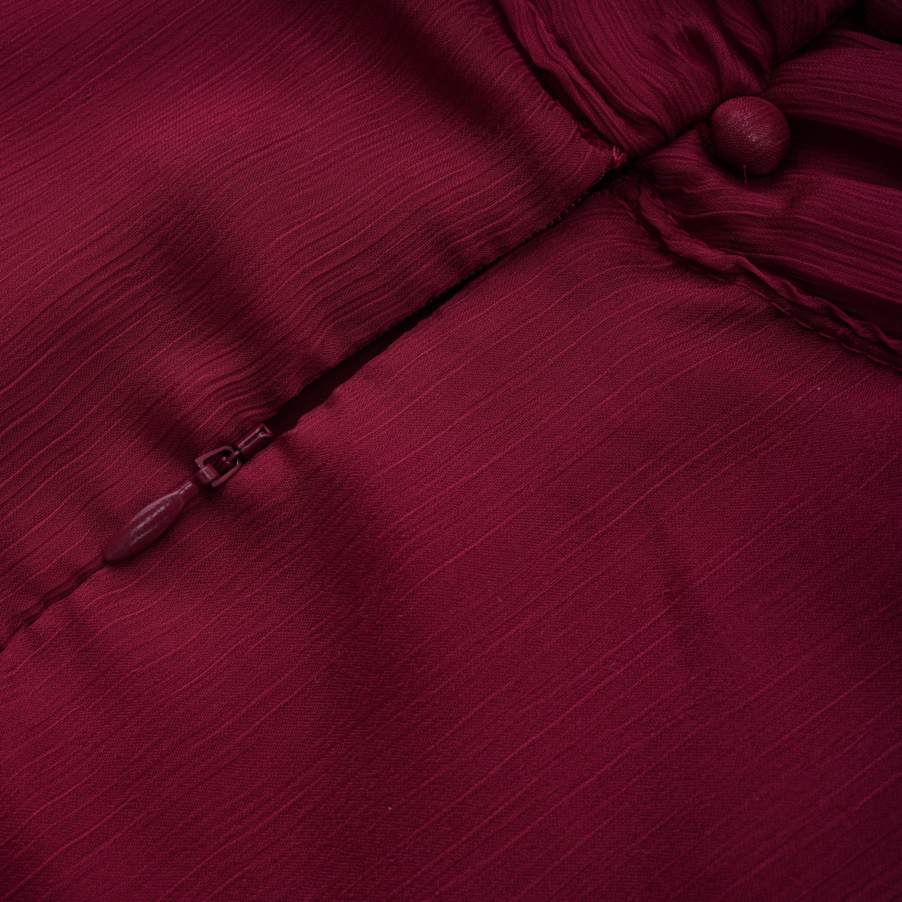 Éléna Burgundy Asymmetrical Ruffled Tulle Mini Dress