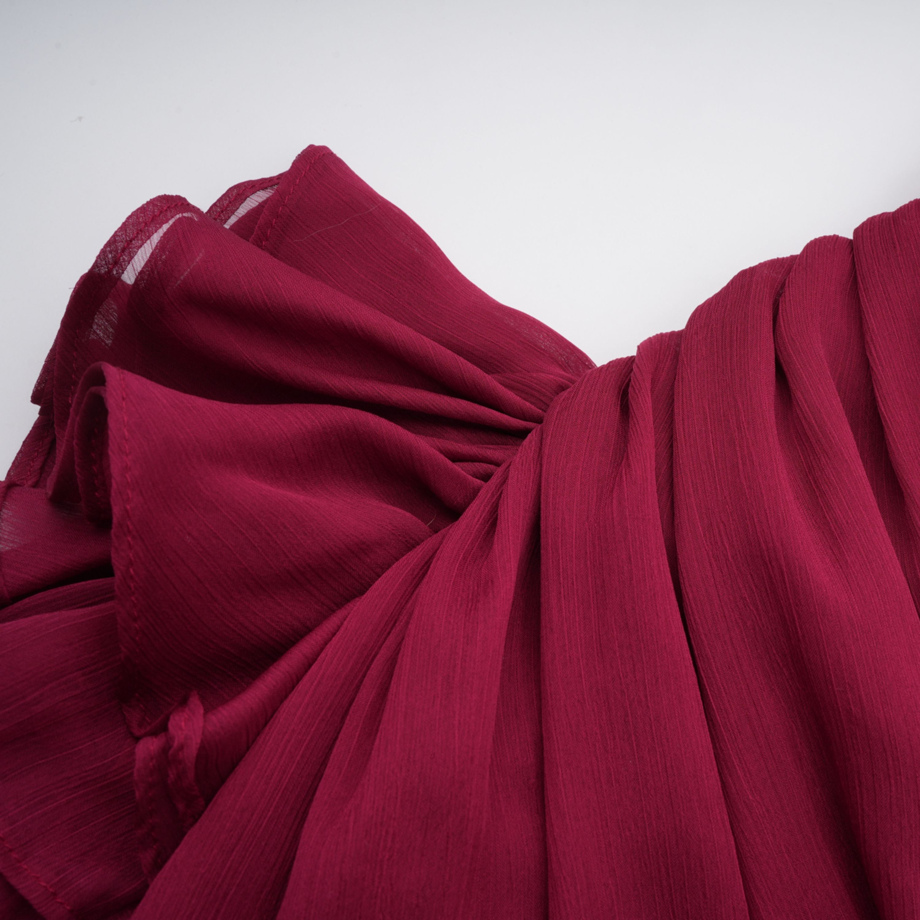 Éléna Burgundy Asymmetrical Ruffled Tulle Mini Dress