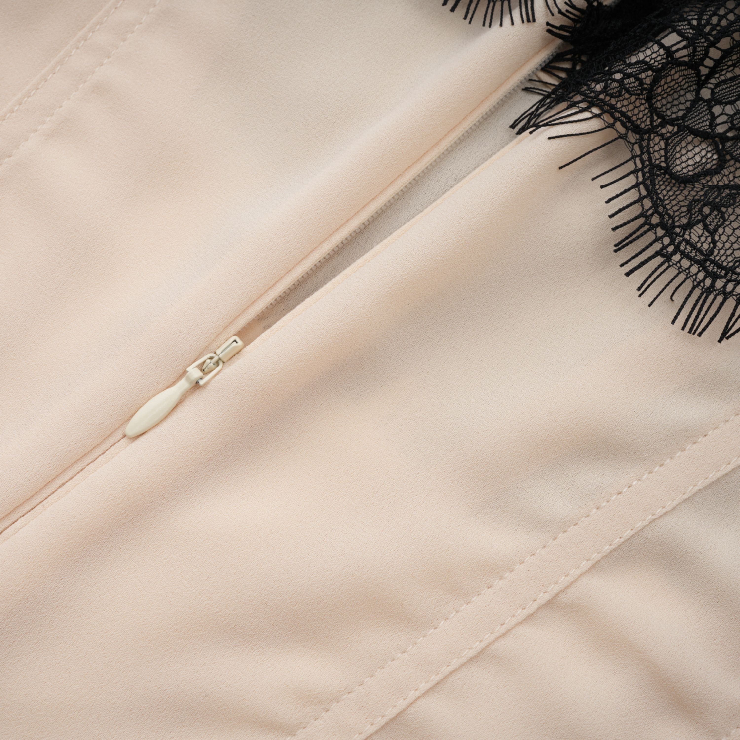 Zsófia Neutral Lace Panel Chiffon Top & Skirt Matching Set