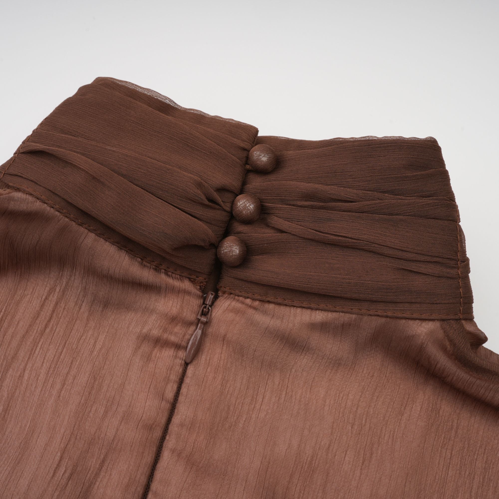 Jade braunes gerafftes Tüll-Minikleid