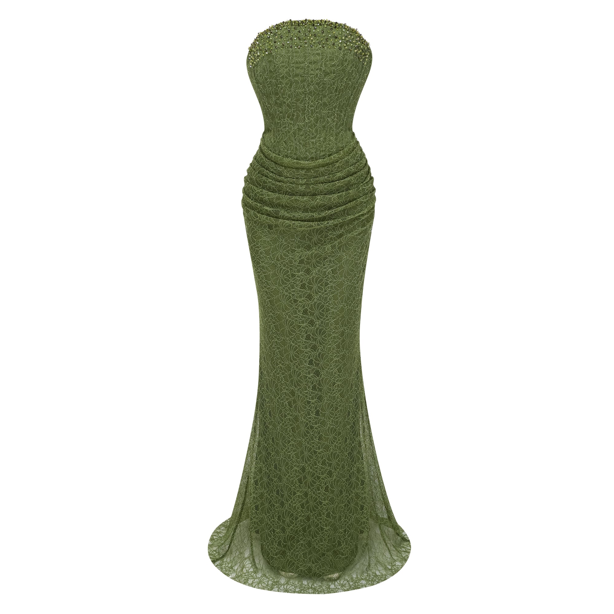 فستان ماكسي من فرانزيسكا باللون الأخضر مزين بزخارف (بدون قفازات)