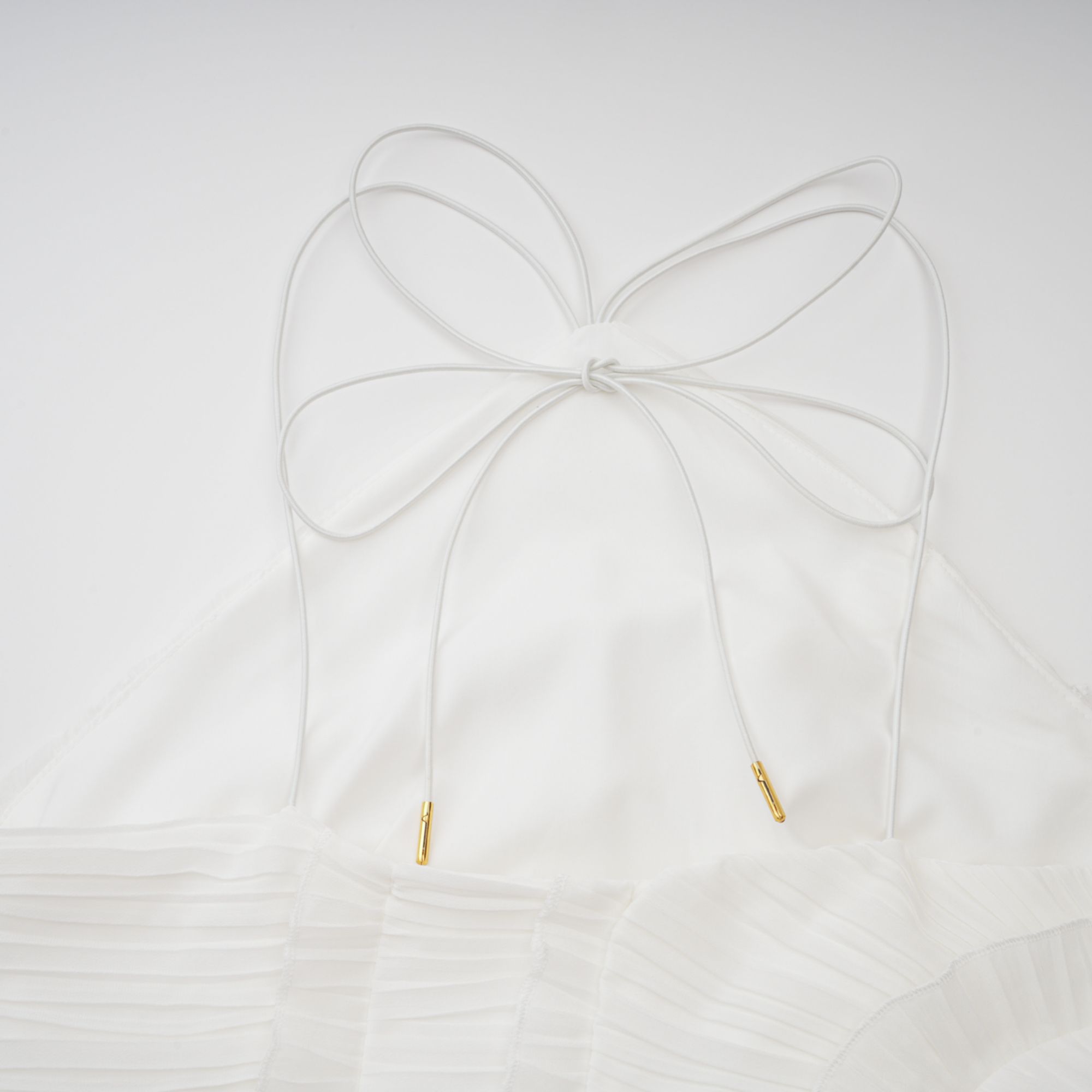 Doux White Ruffled Trim Pleated Midi Dress