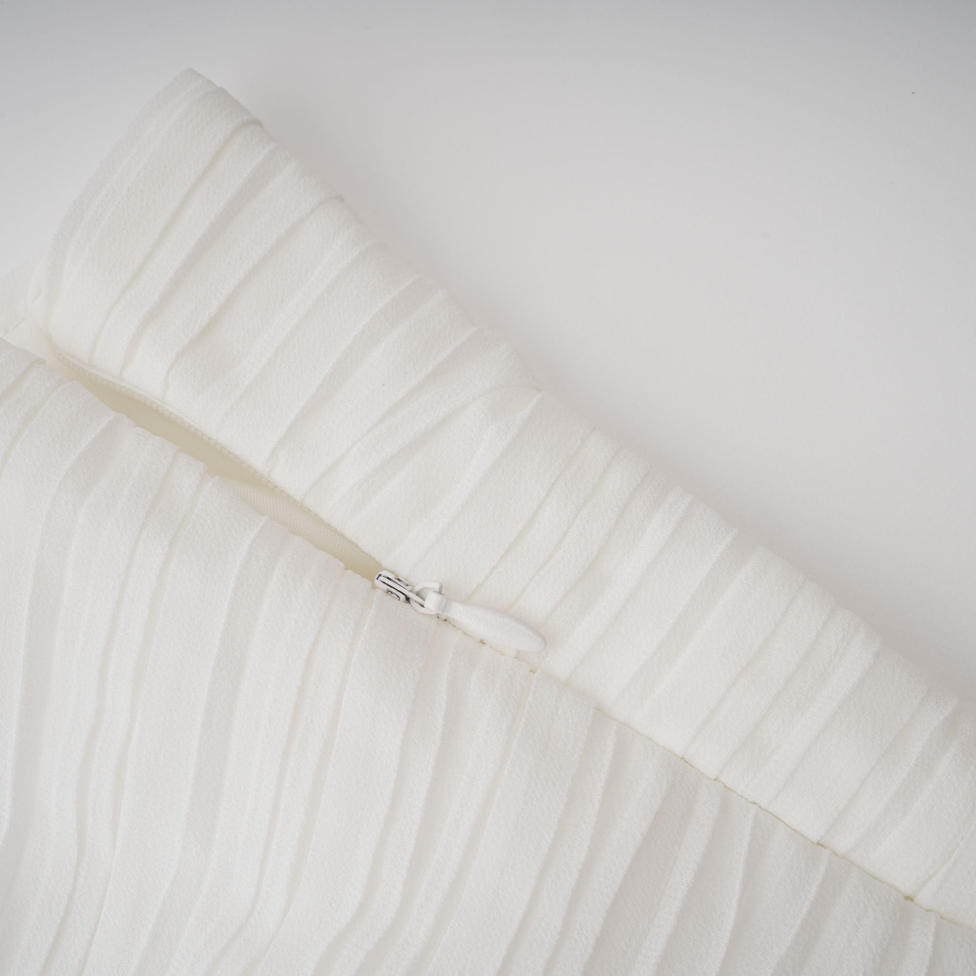 Doux White Ruffled Trim Pleated Midi Dress