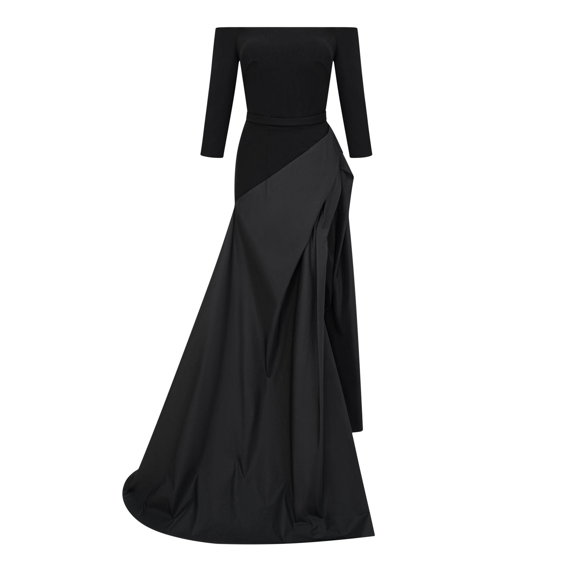 فستان طويل أسود مكشوف الكتفين مع شق عالٍ على الفخذ من Yoliswa