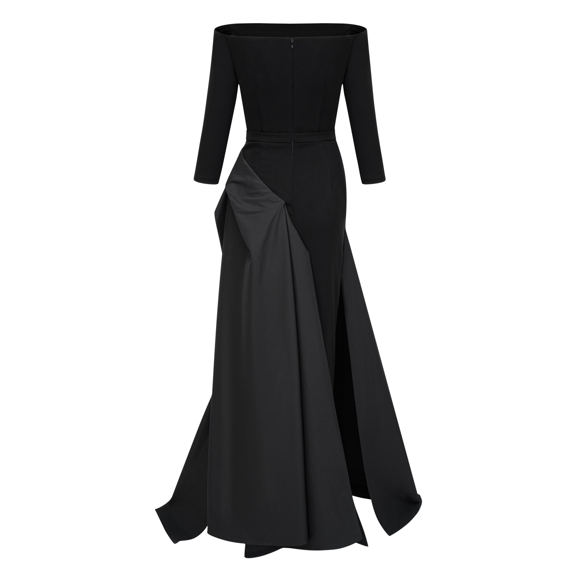 فستان طويل أسود مكشوف الكتفين مع شق عالٍ على الفخذ من Yoliswa