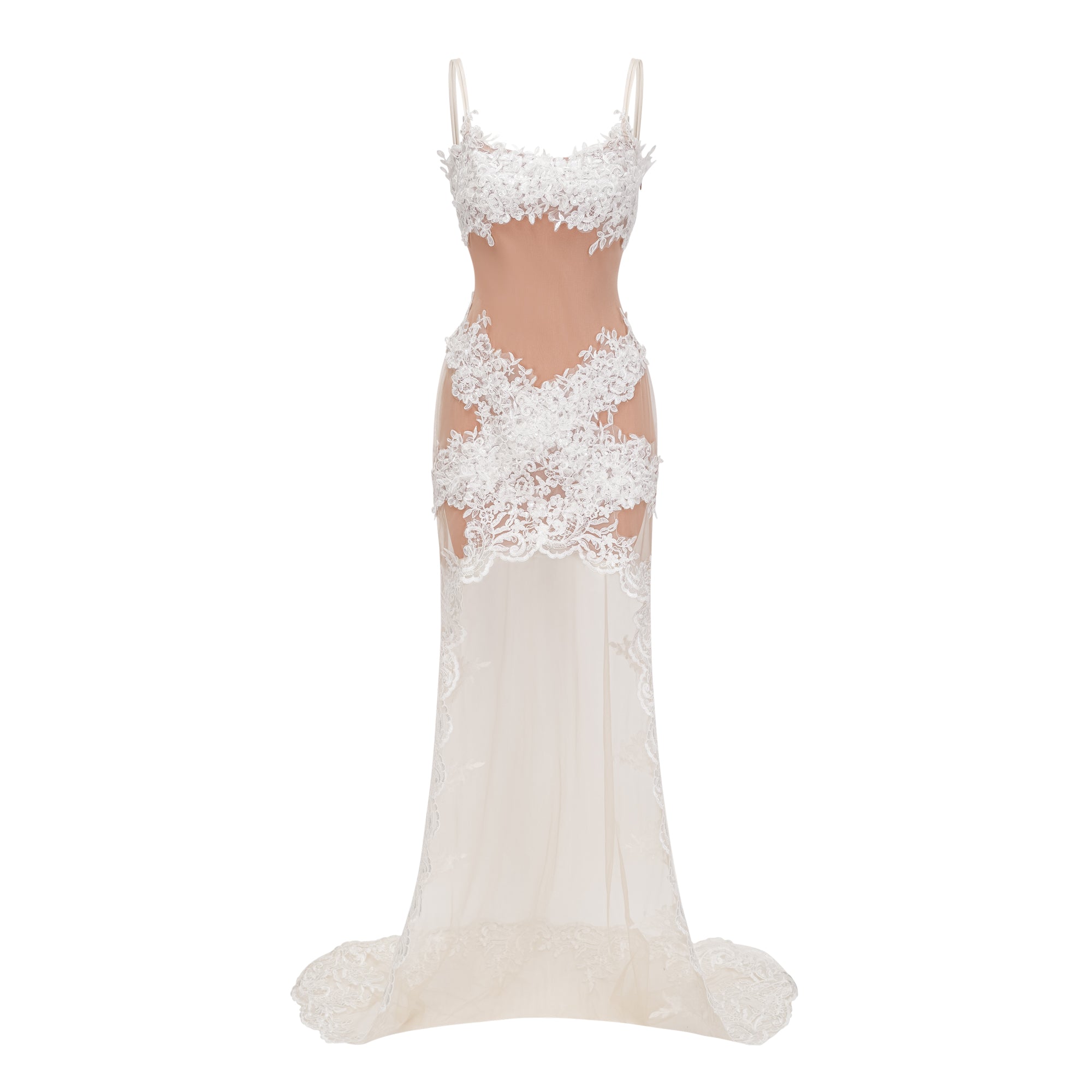 فستان طويل شبه شفاف من الدانتيل باللون الأبيض من Mieke