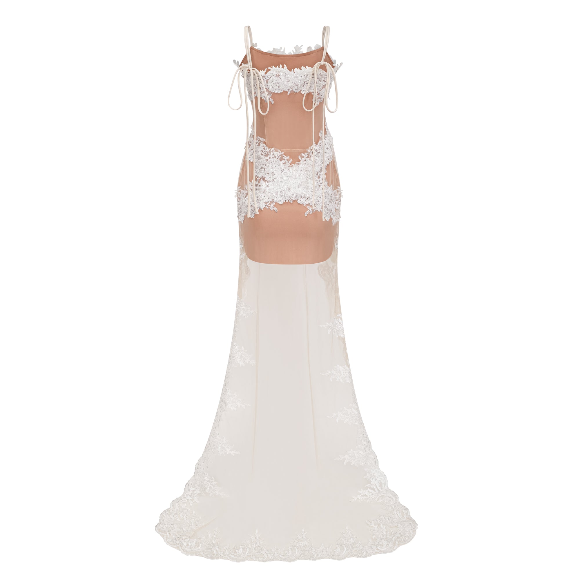 فستان طويل شبه شفاف من الدانتيل باللون الأبيض من Mieke