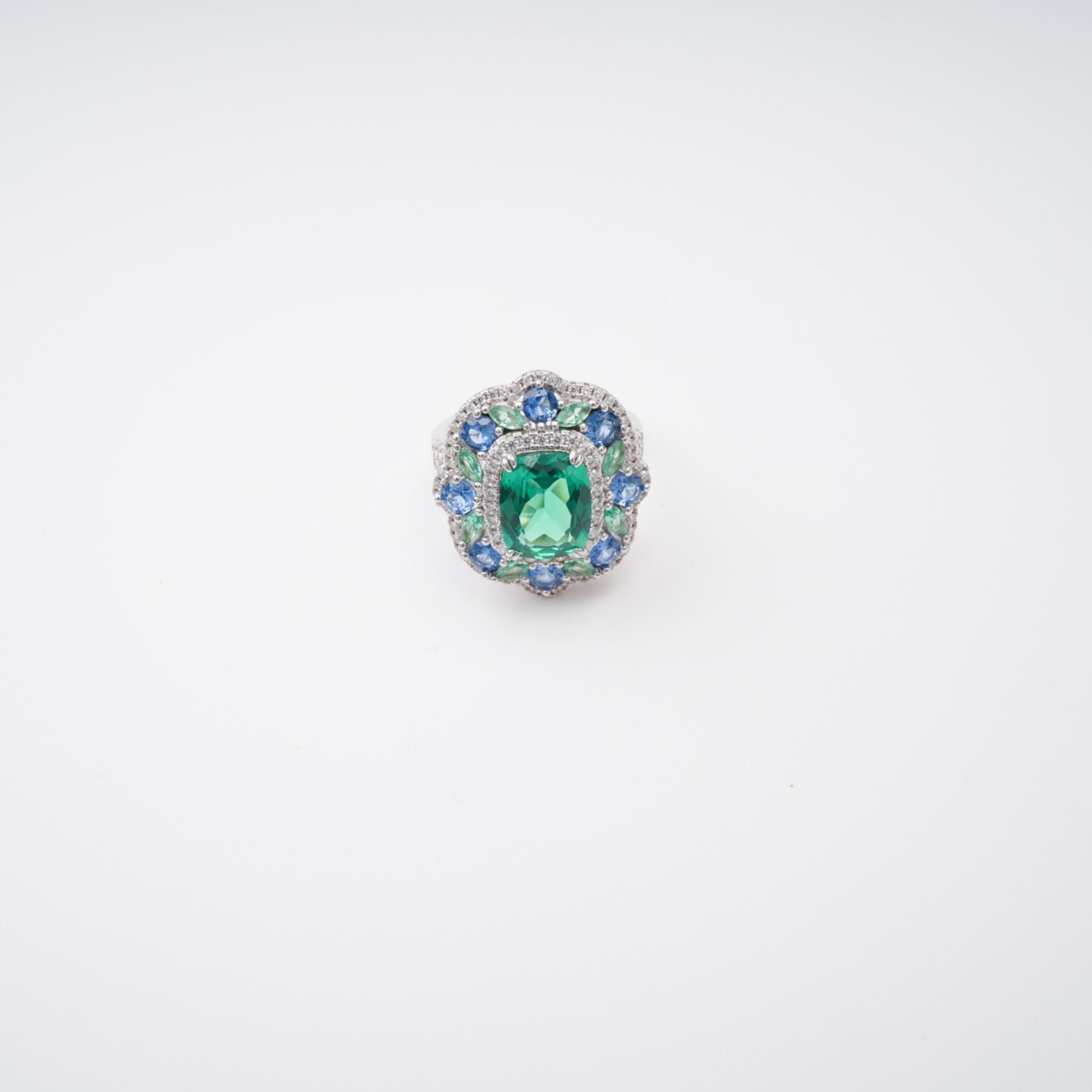 Clémence Green Emerald Cut Gemstone Sterling Silver Ring