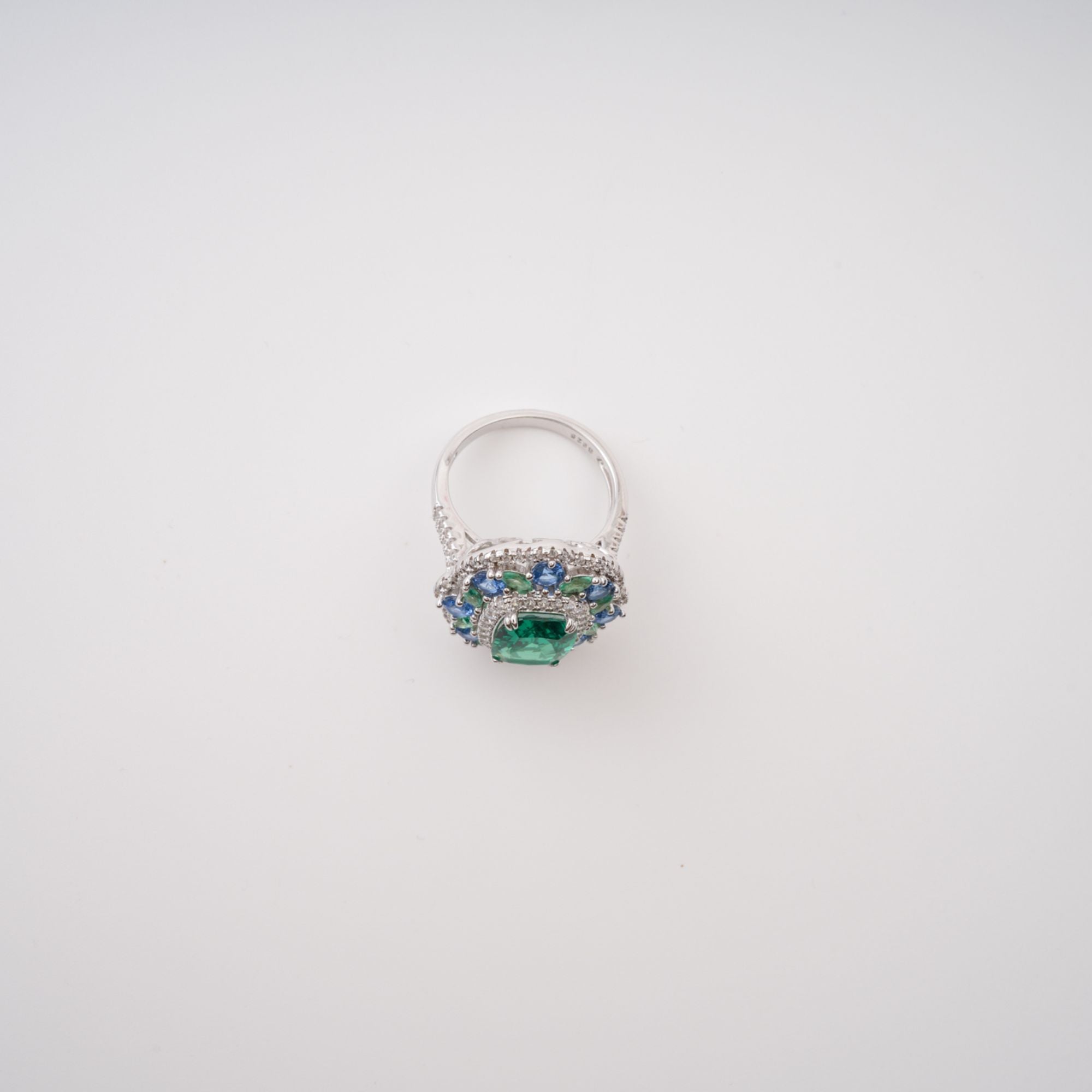Clémence Green Emerald Cut Gemstone Sterling Silver Ring