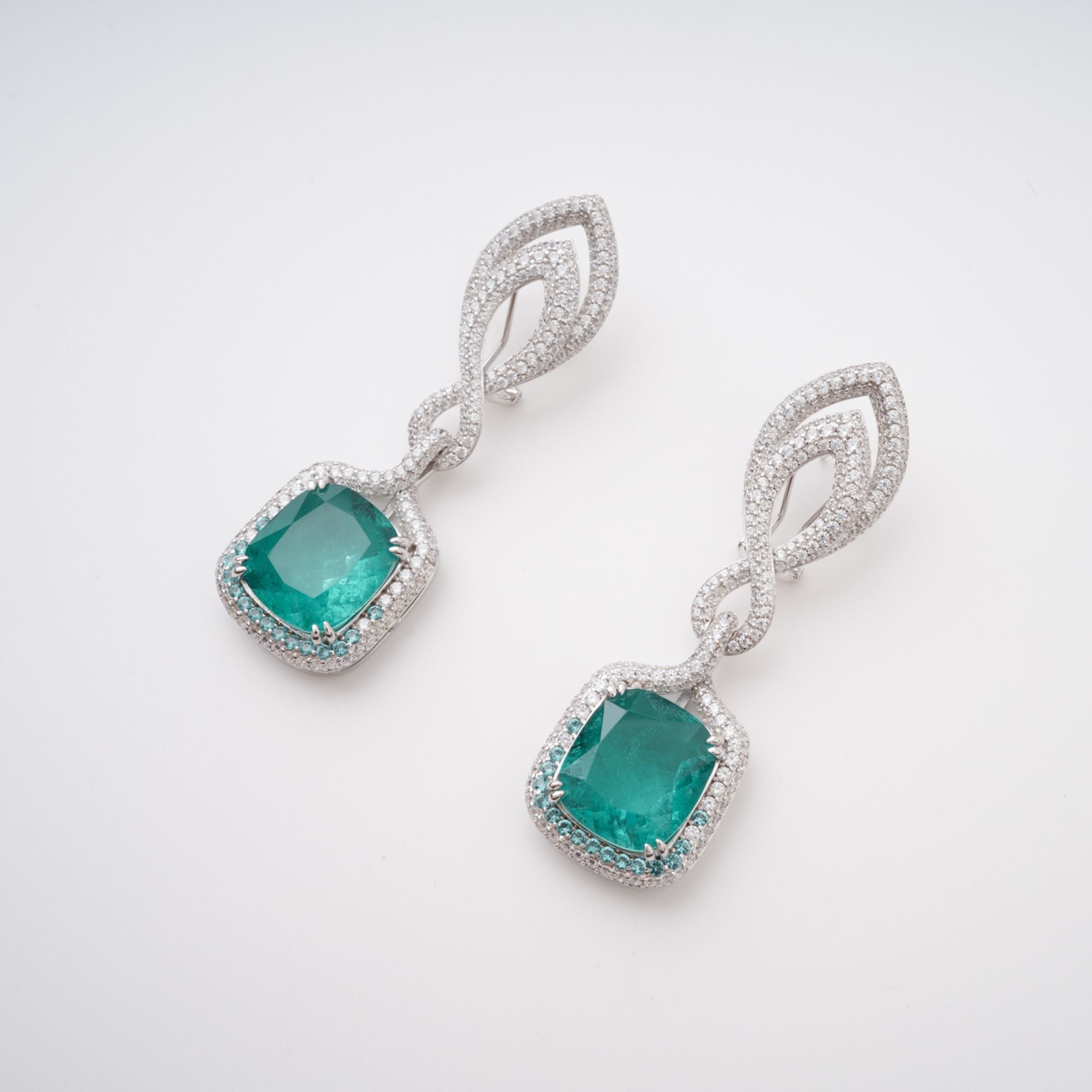Helen Green Cushion Cut Gemstone Sterling Silver Earrings