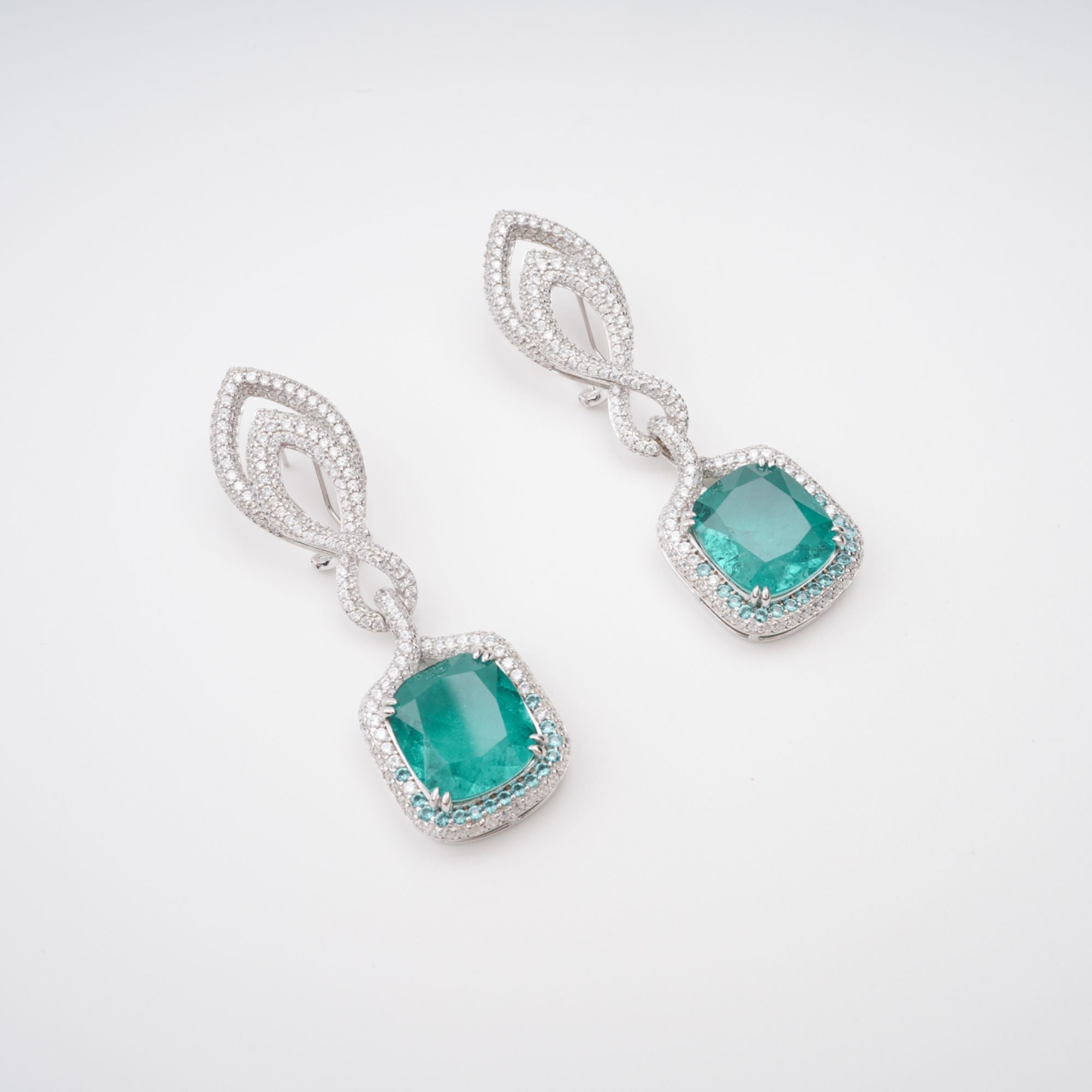 Helen Green Cushion Cut Gemstone Sterling Silver Earrings