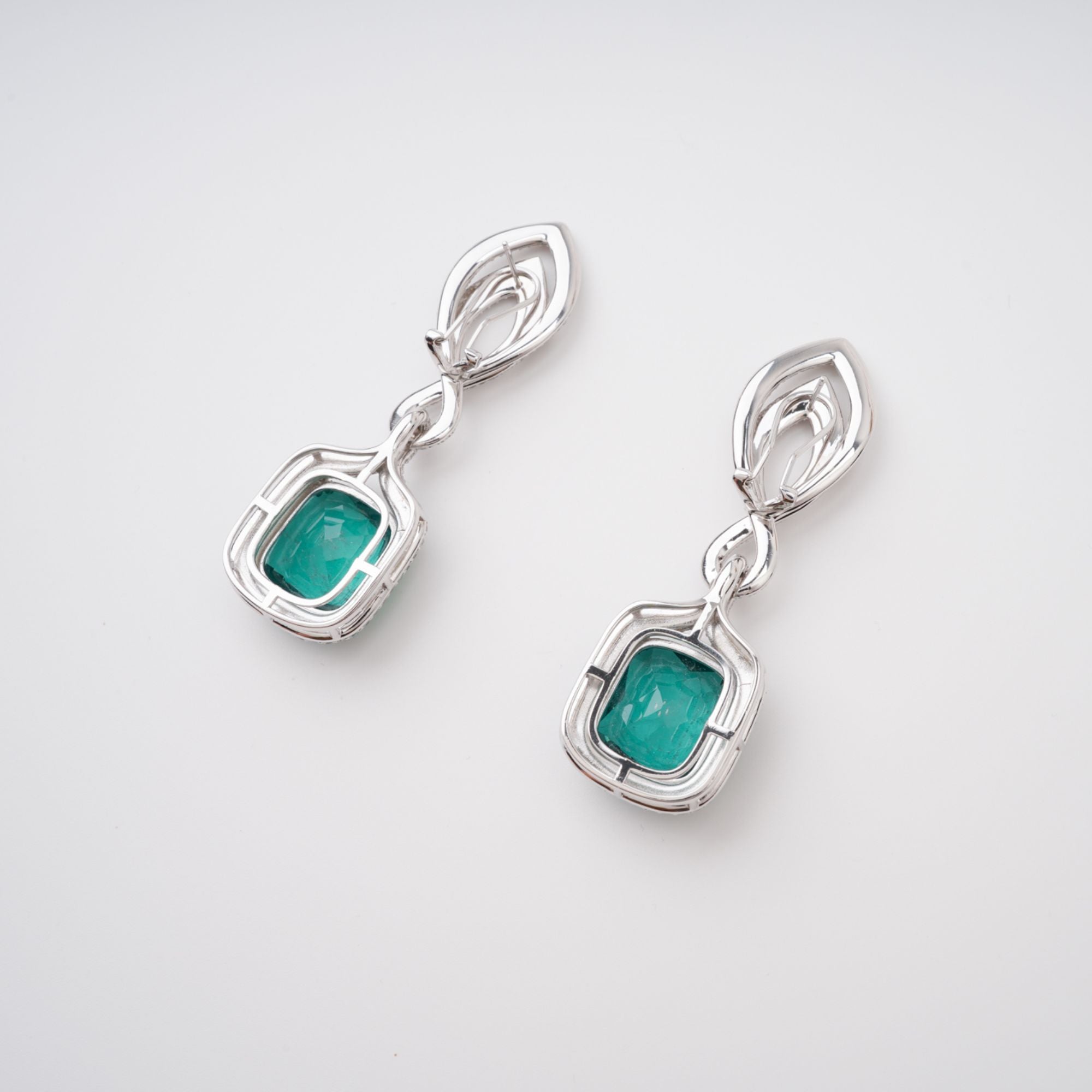 Helen Green Cushion Cut Gemstone Sterling Silver Earrings