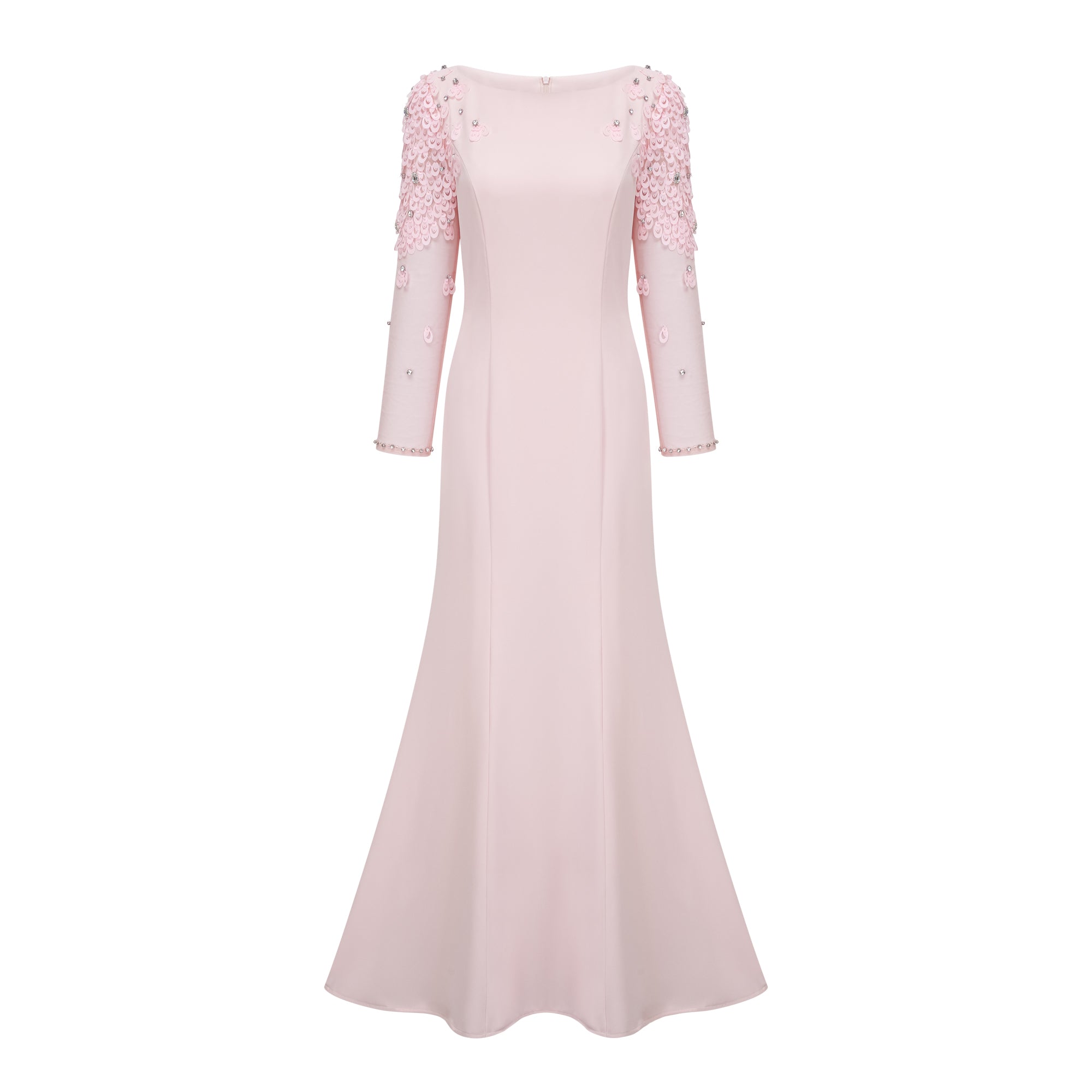 Gunnel Pink – Ausgestelltes, verziertes Maxikleid