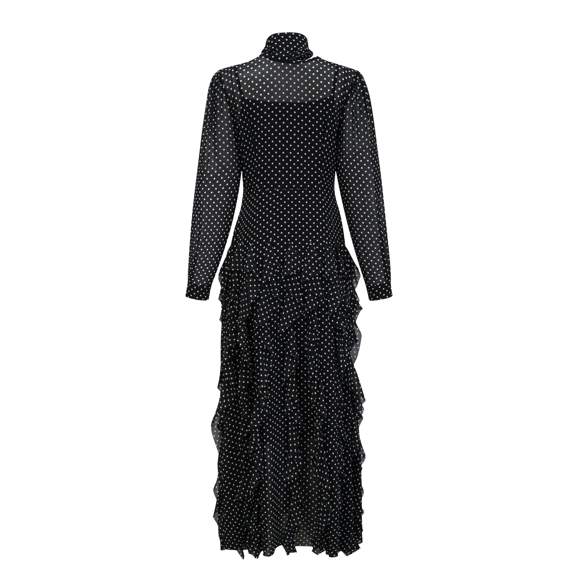Coraline black polka-dot ruffled midi dress