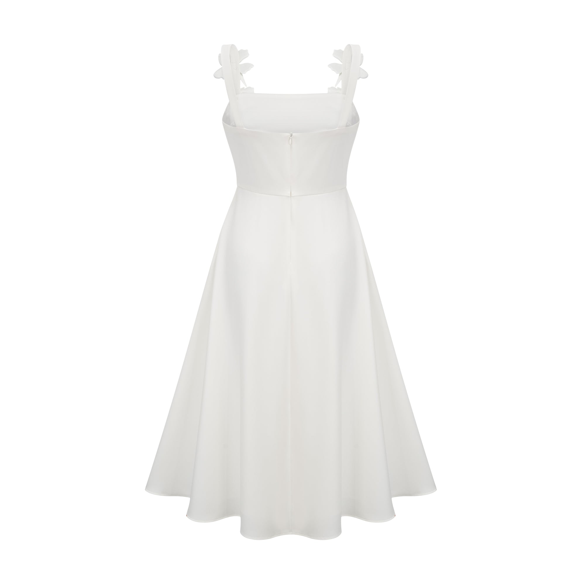 Ariane white faux-flower square-neck midi dress
