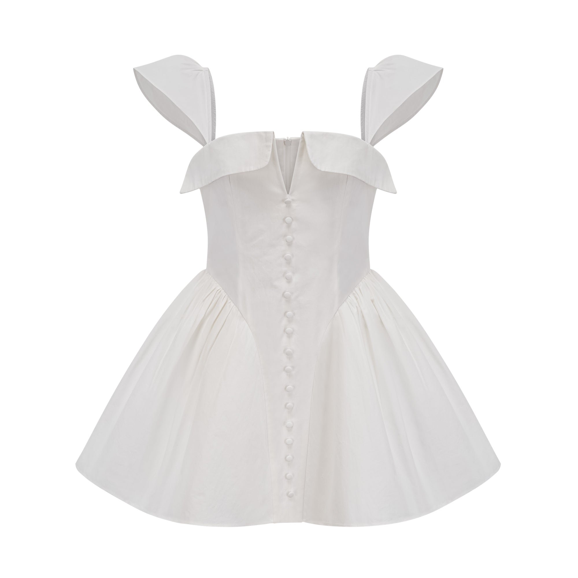 فستان جولي الأبيض القصير بدون أكمام ذو الرقبة المطوية