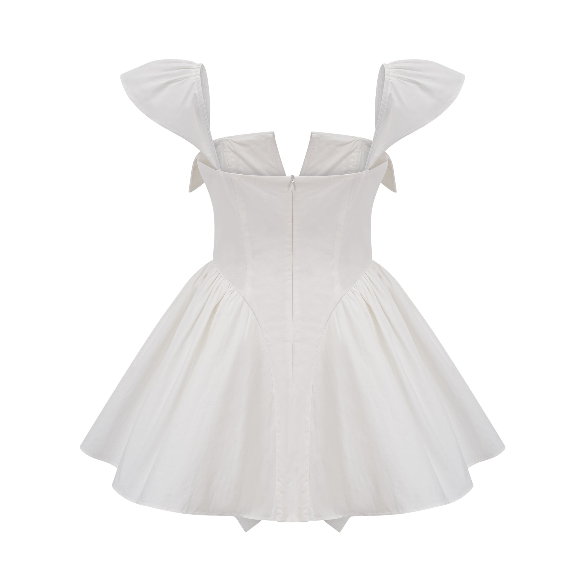 فستان جولي الأبيض القصير بدون أكمام ذو الرقبة المطوية