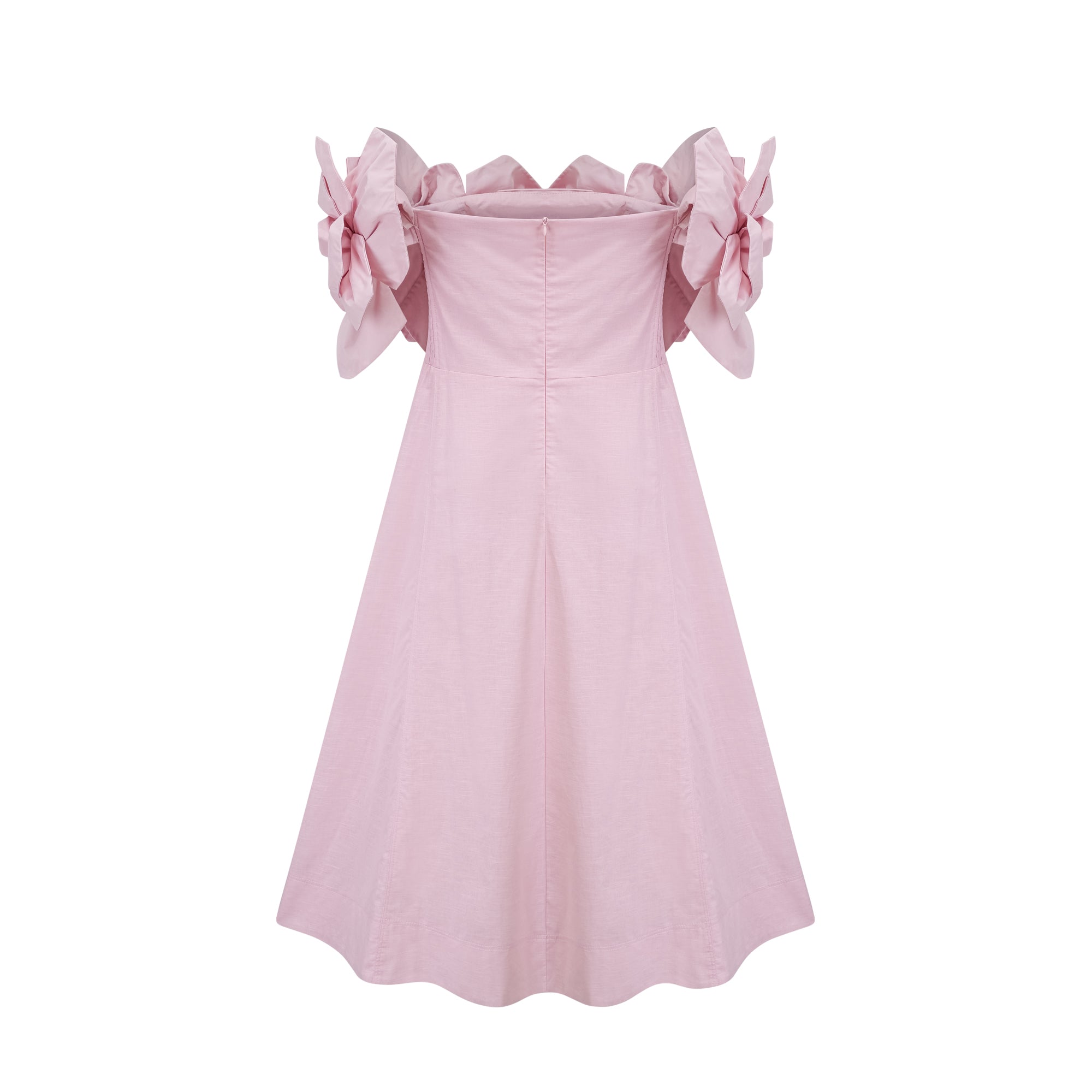 Juliette pink off-shoulder 3D-petal midi dress
