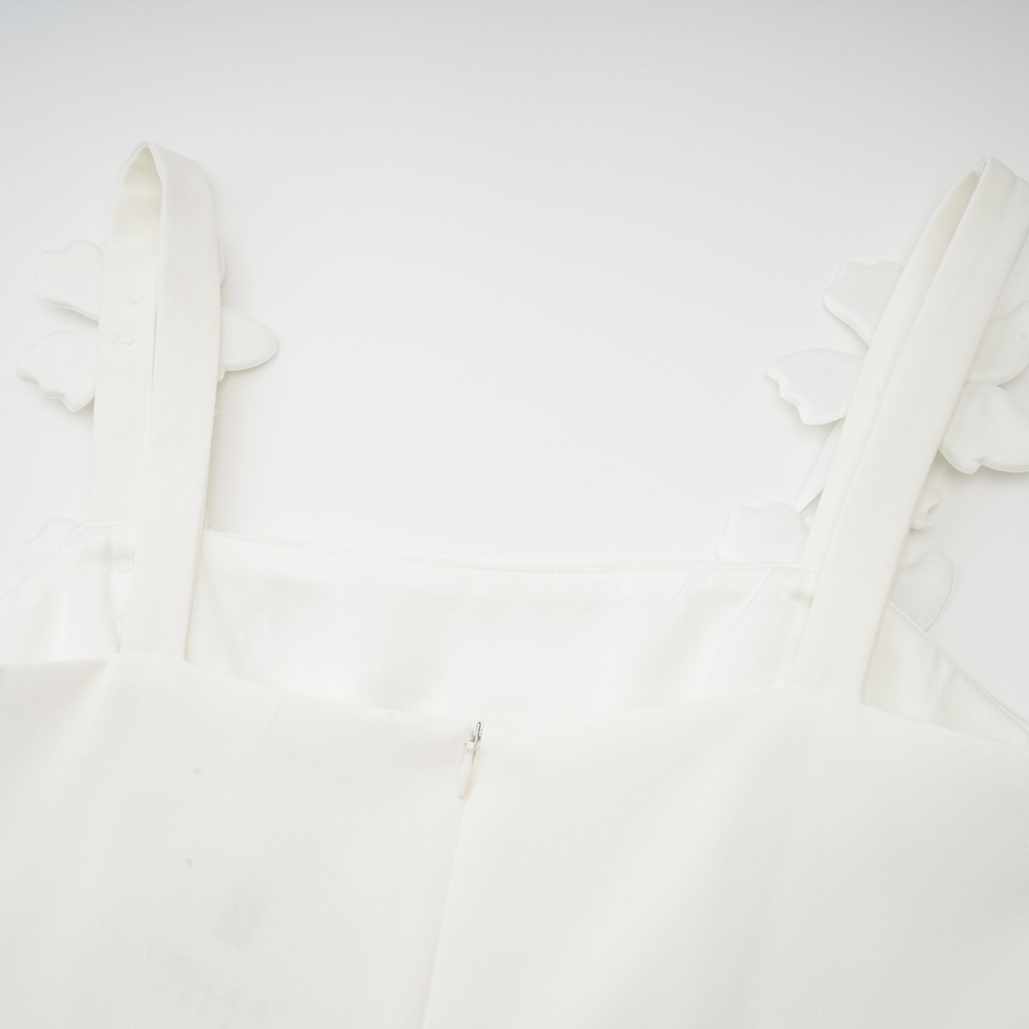 Ariane white faux-flower square-neck midi dress