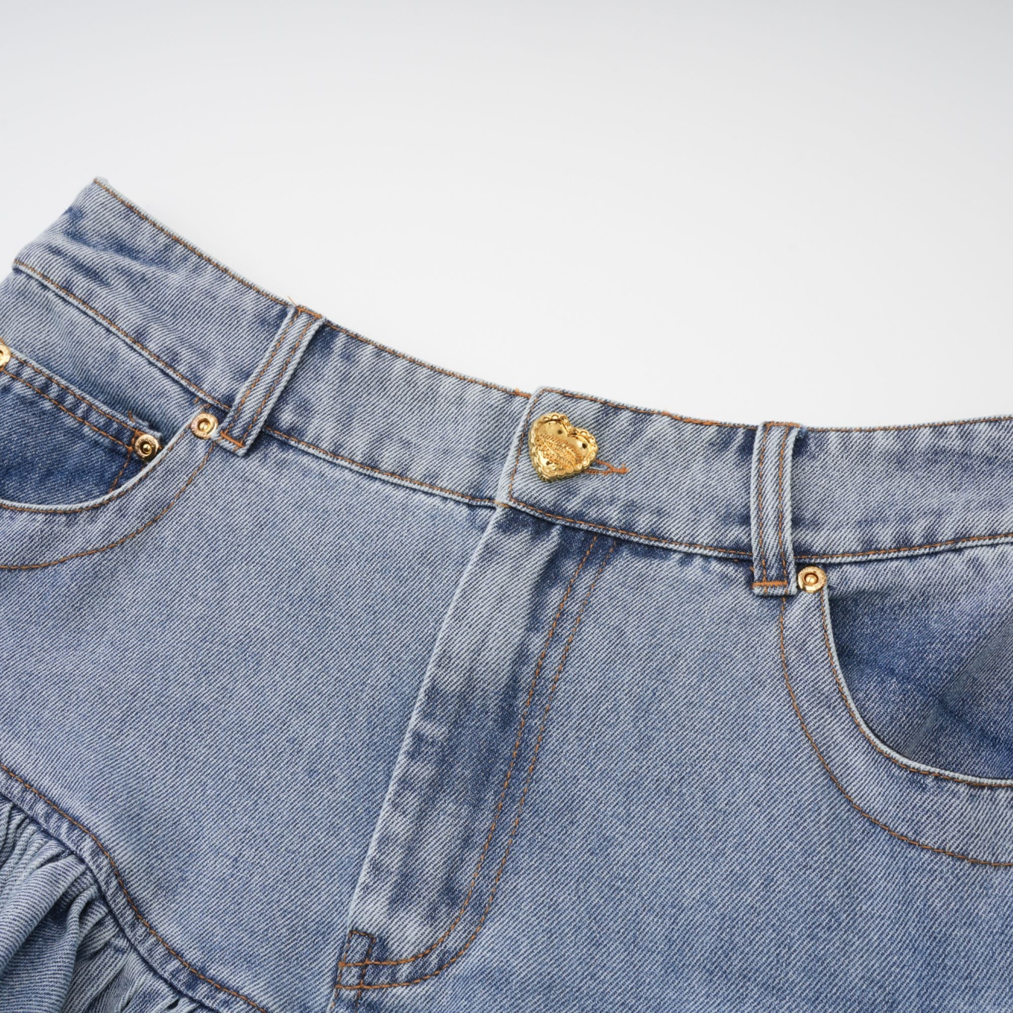 Florence Ruffled Denim Mini Skirt in Light Blue