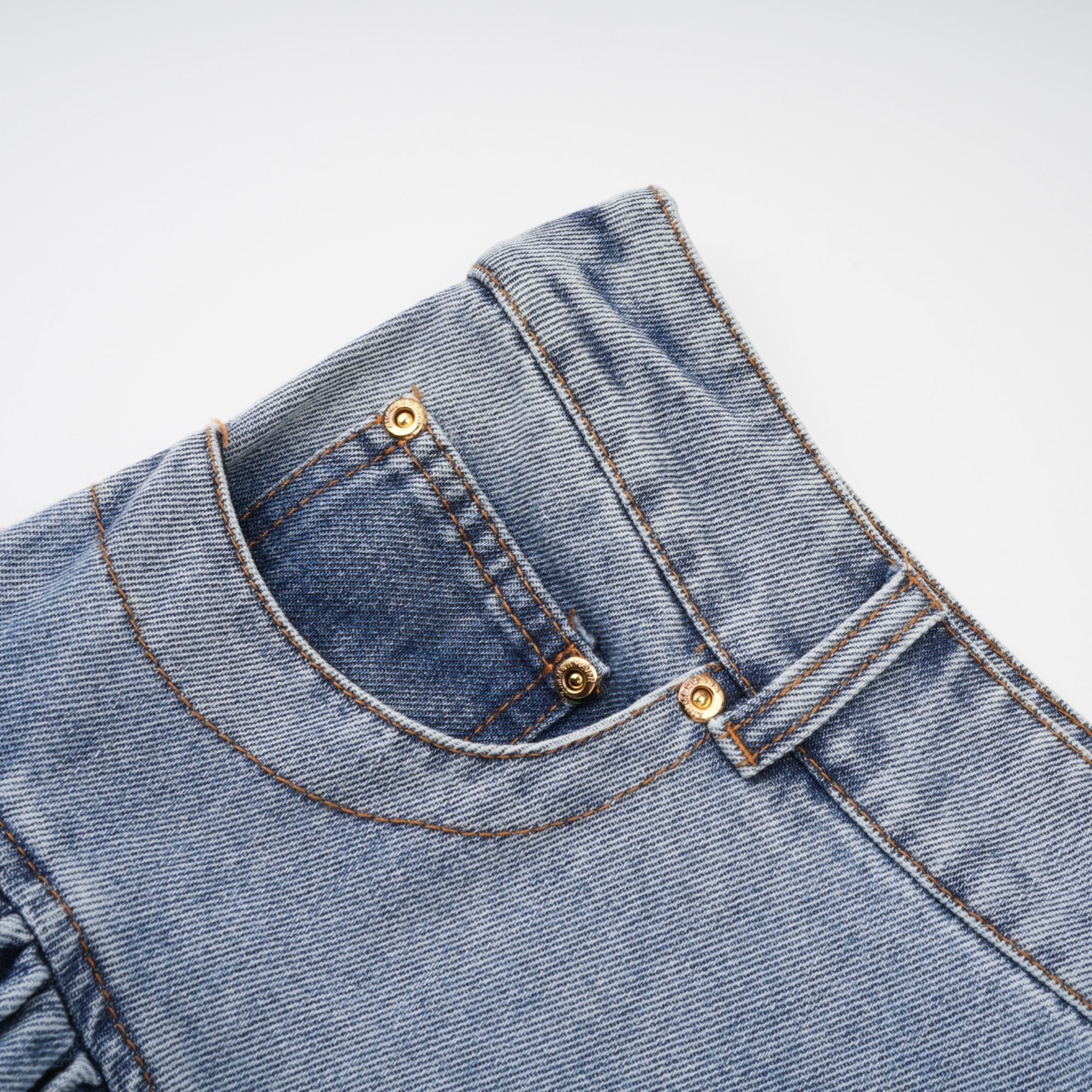 Florence Ruffled Denim Mini Skirt in Light Blue