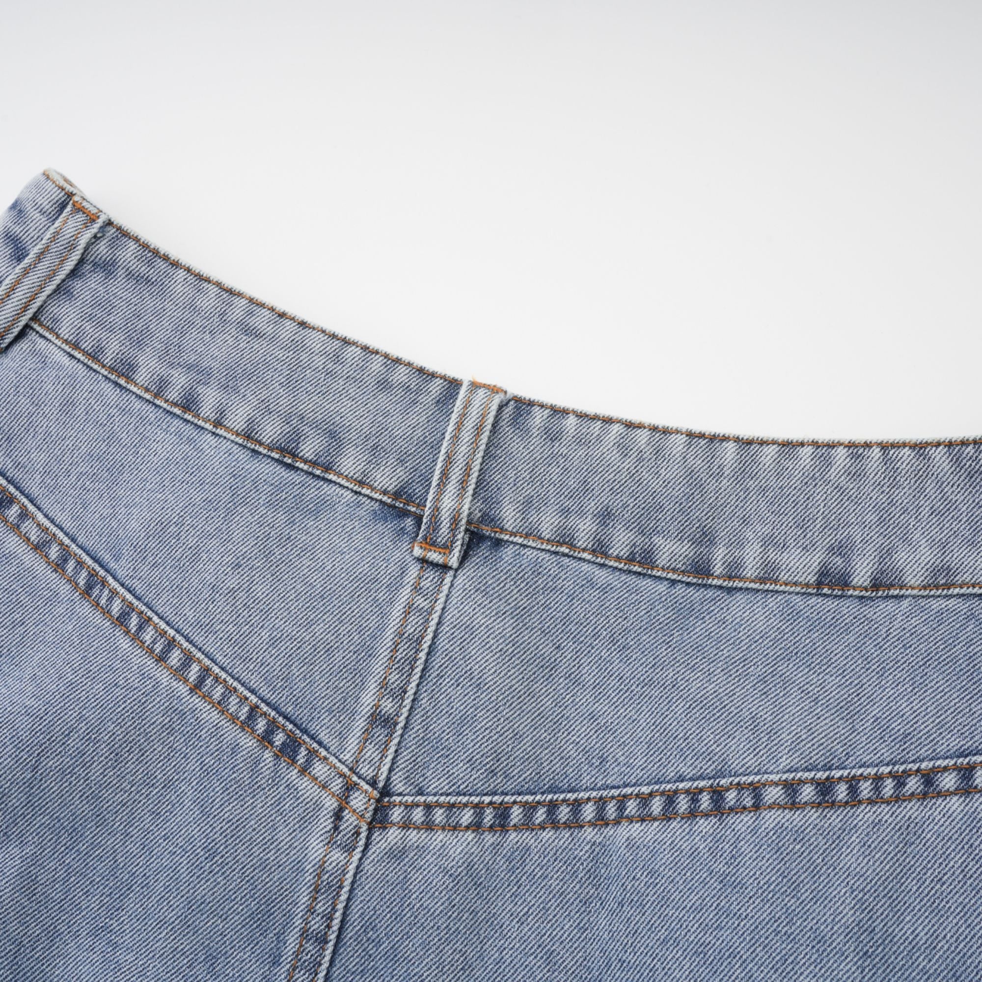 Florence Ruffled Denim Mini Skirt in Light Blue