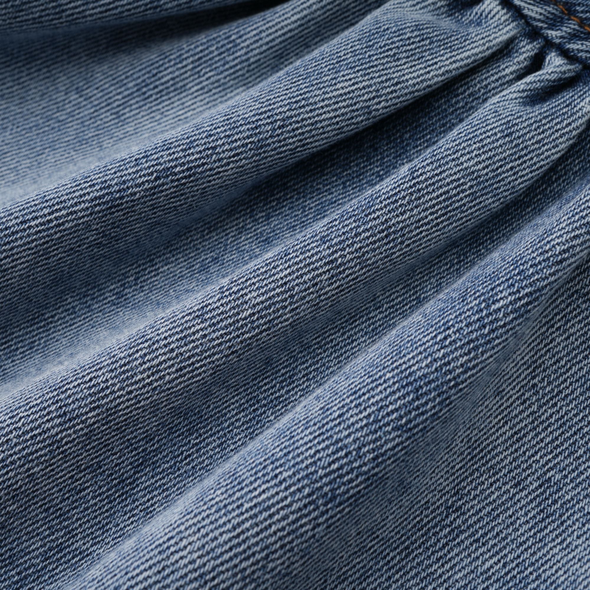 Florence Ruffled Denim Mini Skirt in Light Blue