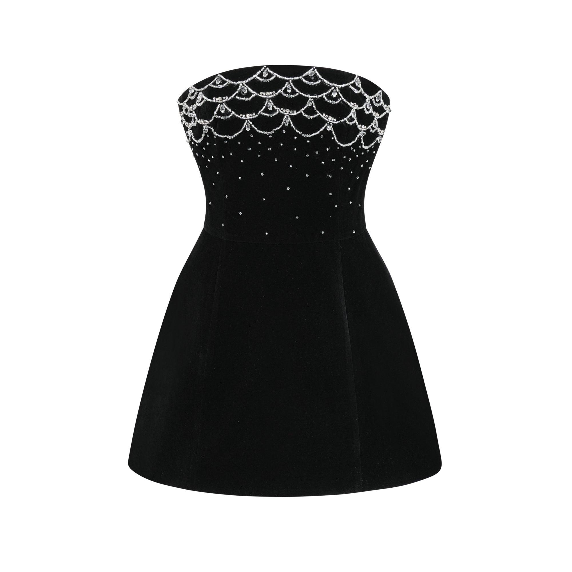 فستان ساندرين القصير من المخمل المزين بالكريستال