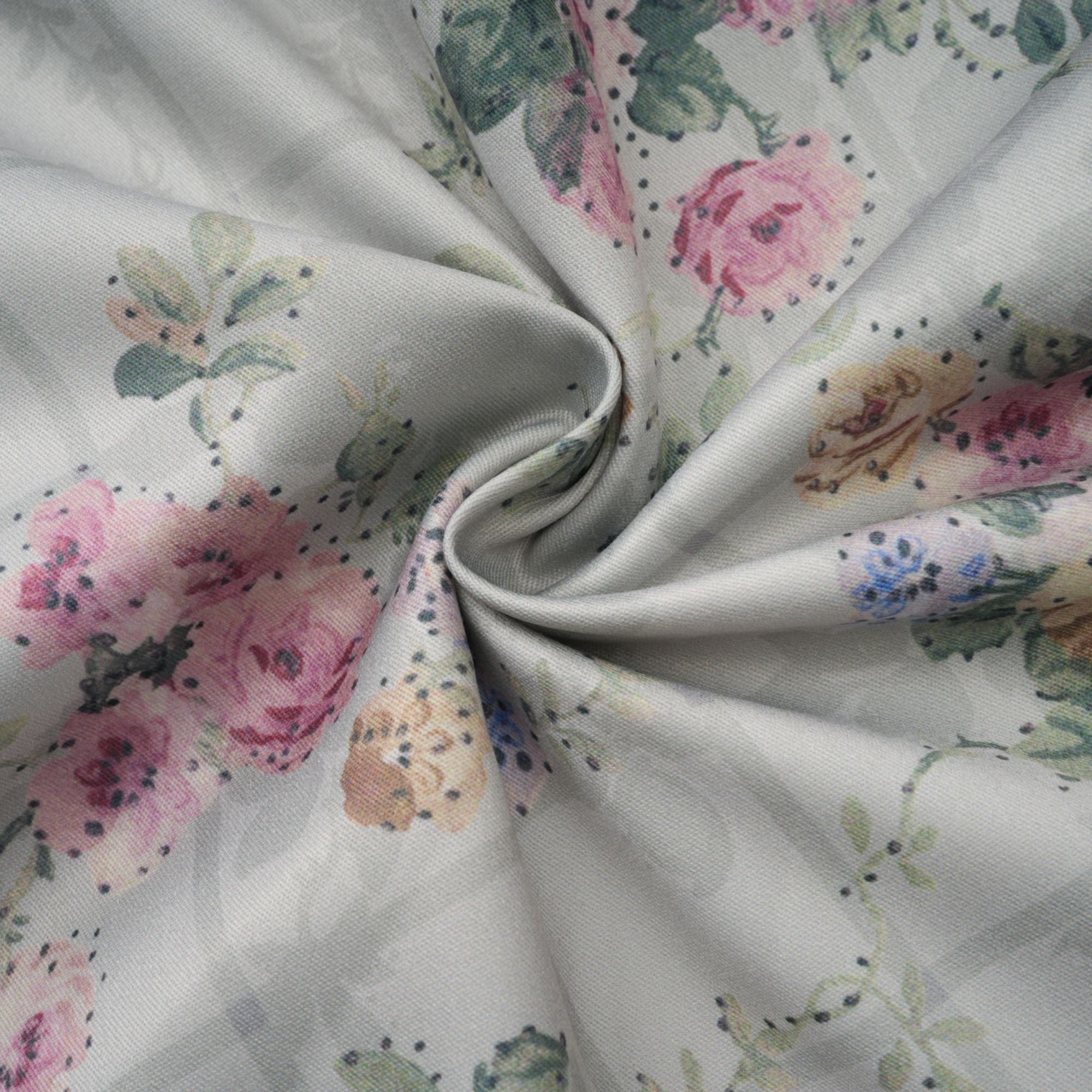 Prunelle – Salbeigrünes, gerafftes Midikleid mit Blumendruck