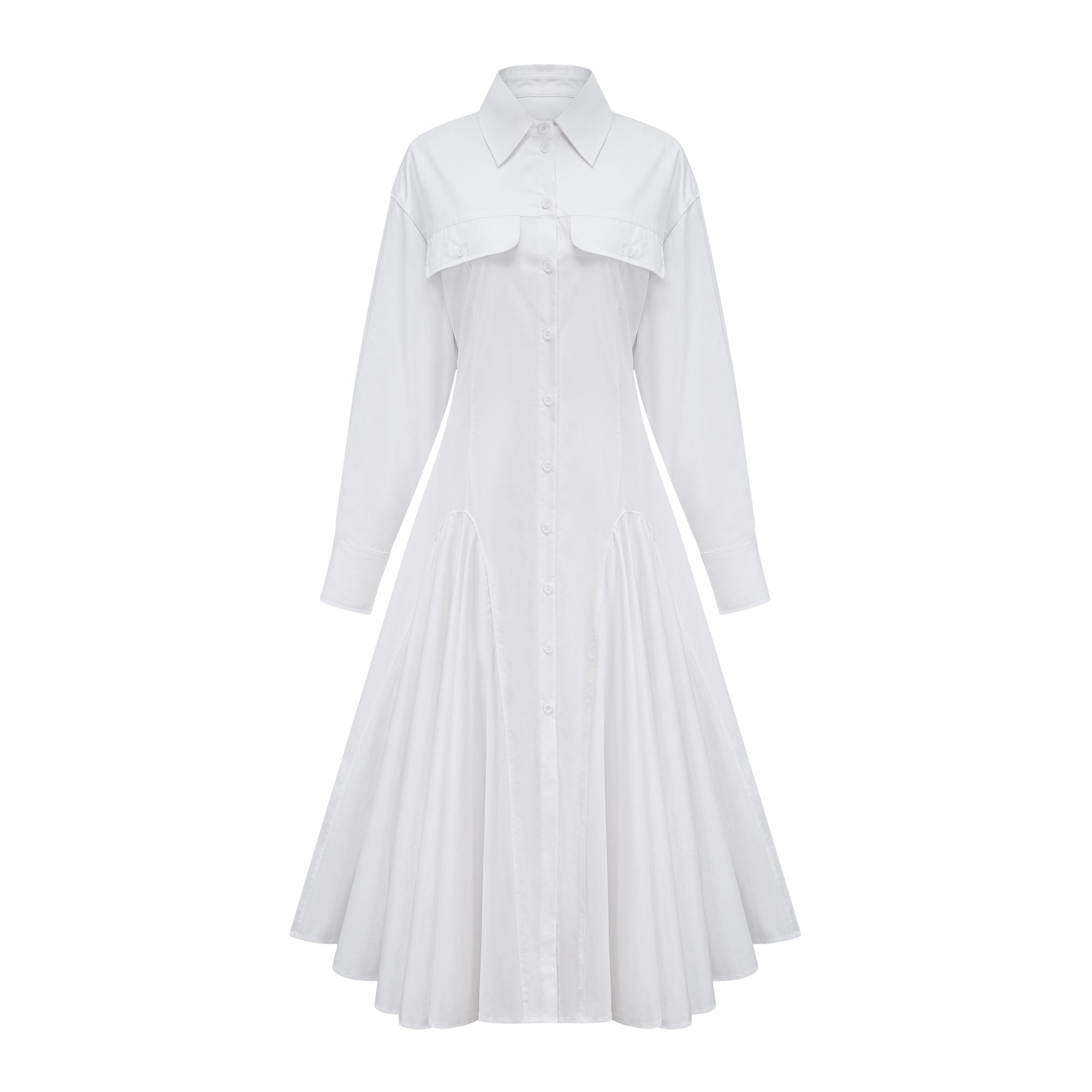 فستان دولسي أبيض بقميص مجعد بفتحة أمامية