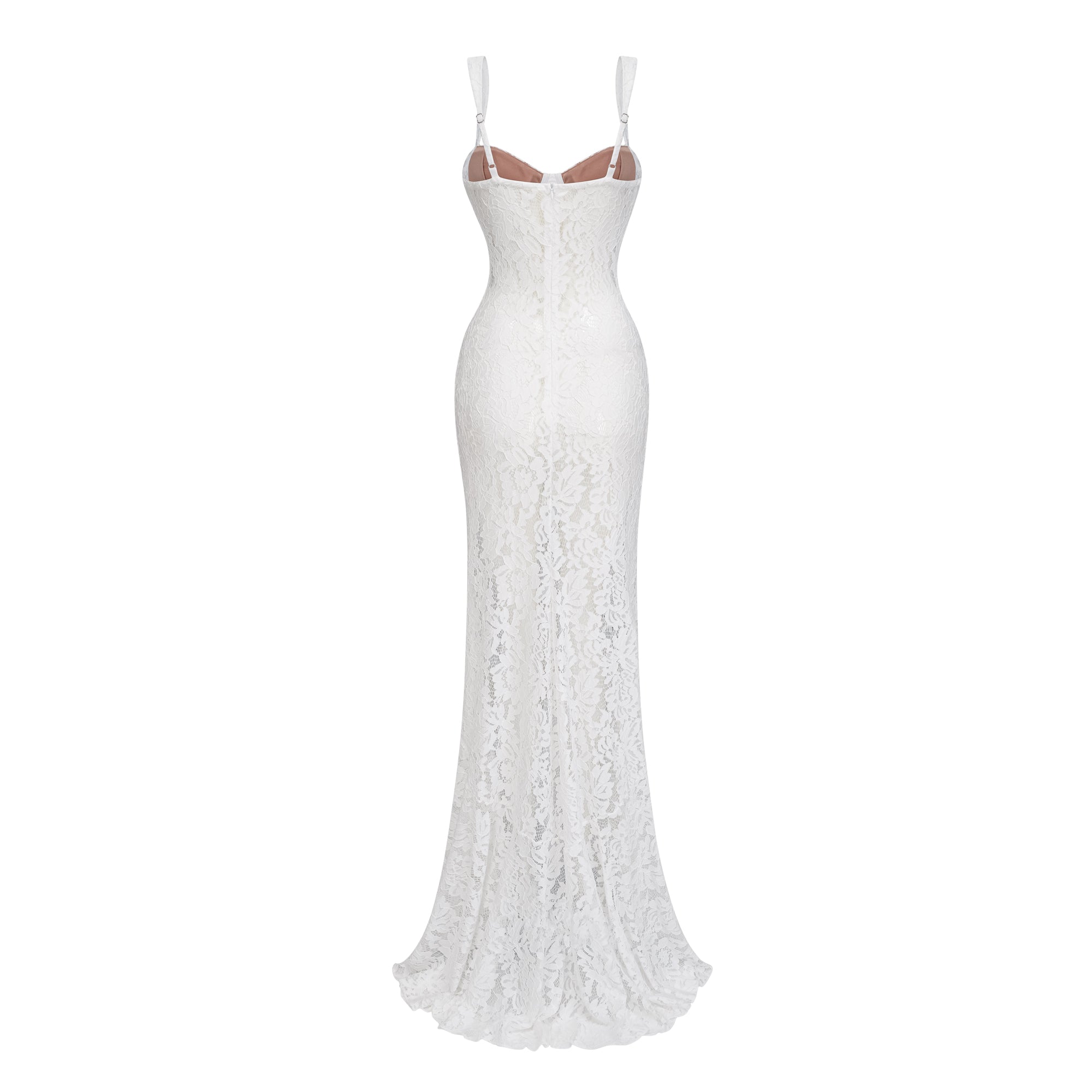 Abbie, weißes Bustier-Maxikleid mit Blumenspitze