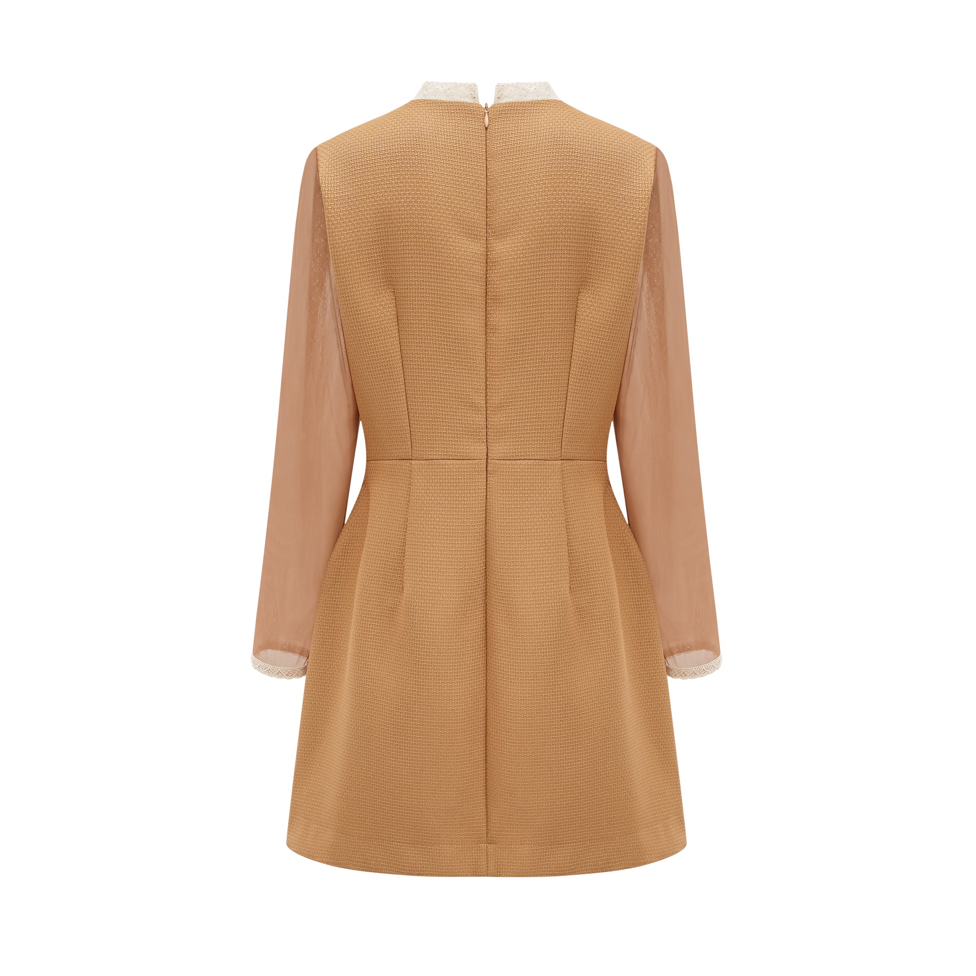 فستان أورور القصير من الدانتيل بفتحة على شكل ببلوم